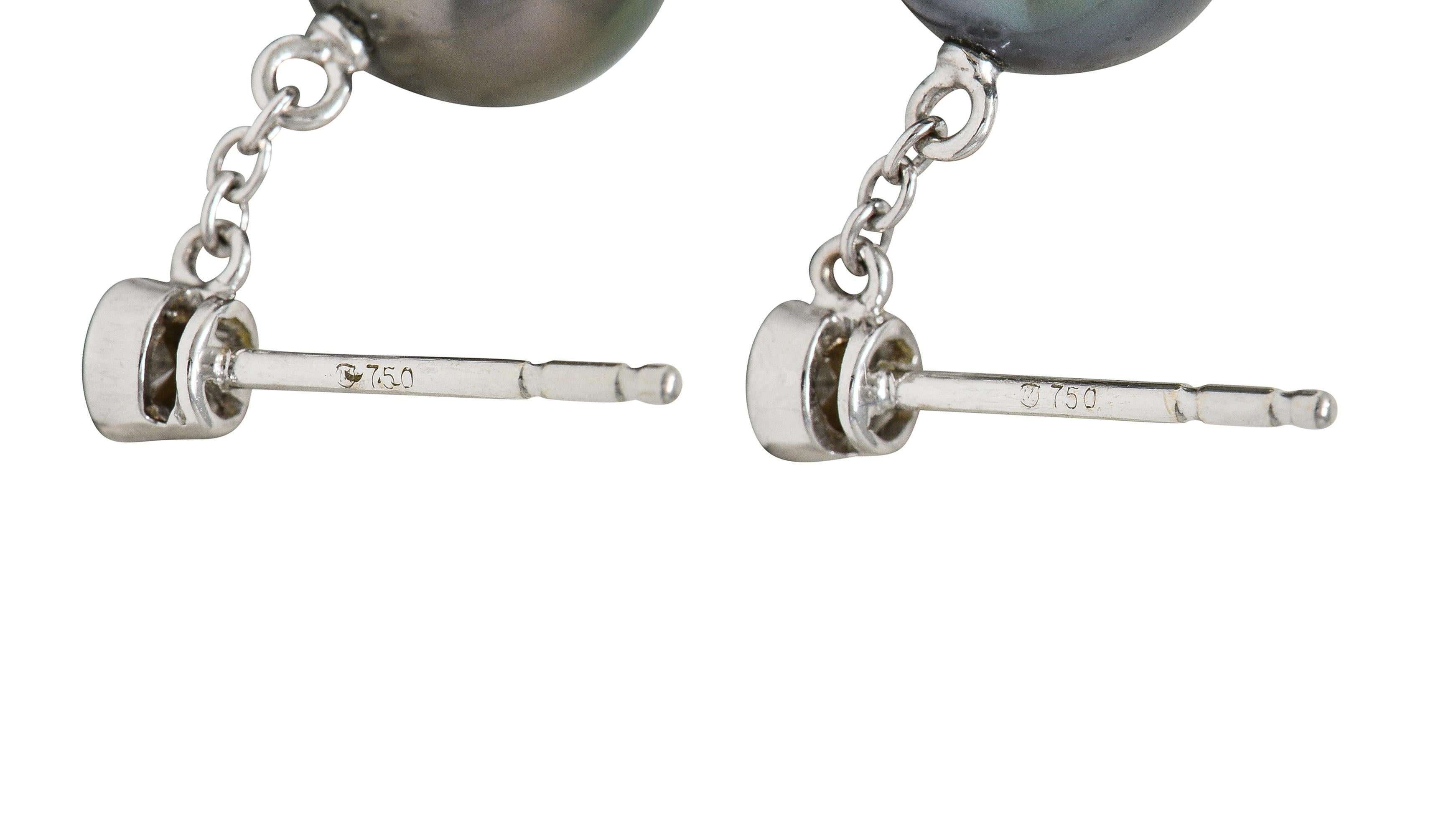 Mikimoto 2000's Diamond Black South Sea Pearl 18 Karat White Gold Drop Earrings