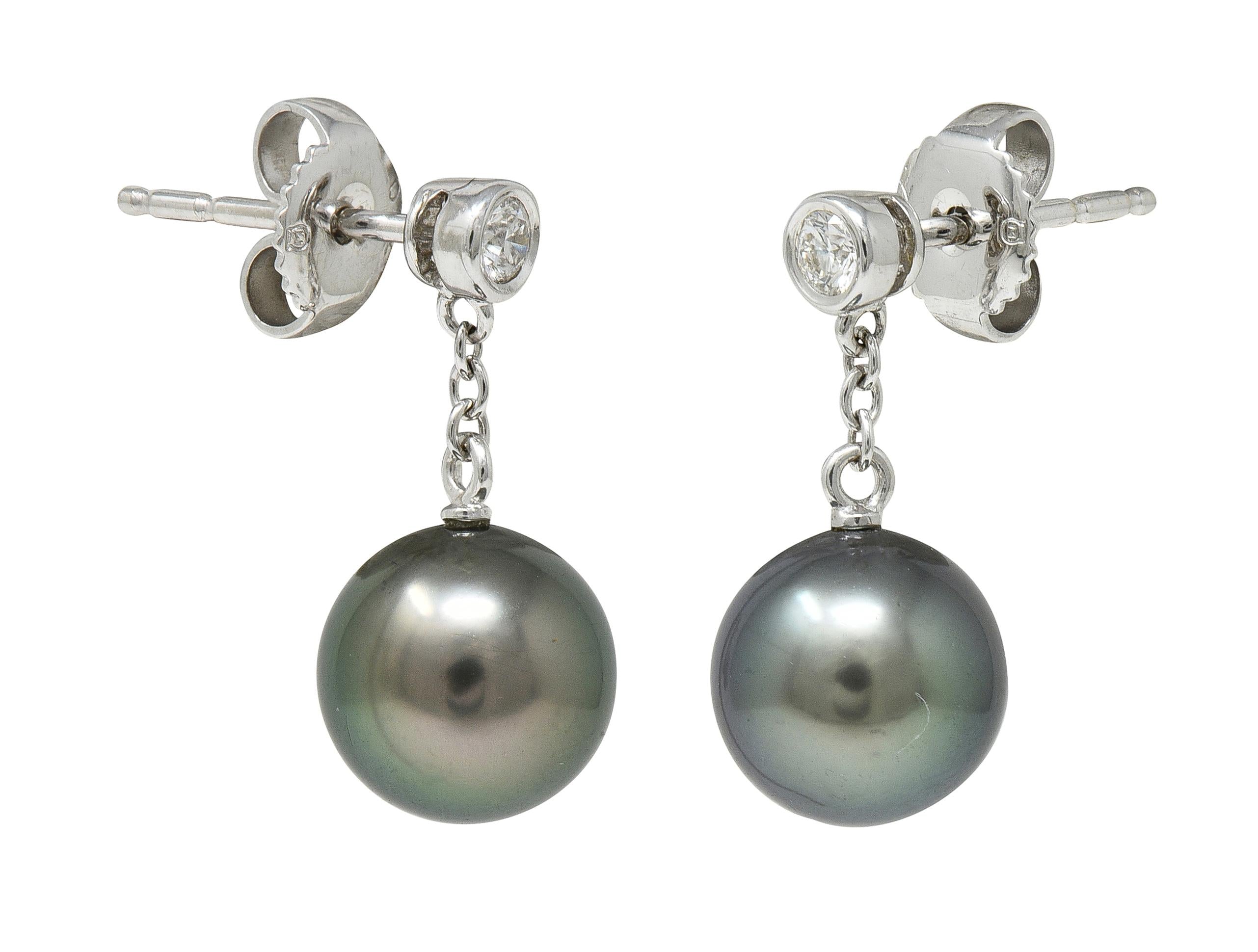 Mikimoto 2000's Diamond Black South Sea Pearl 18 Karat White Gold Drop Earrings