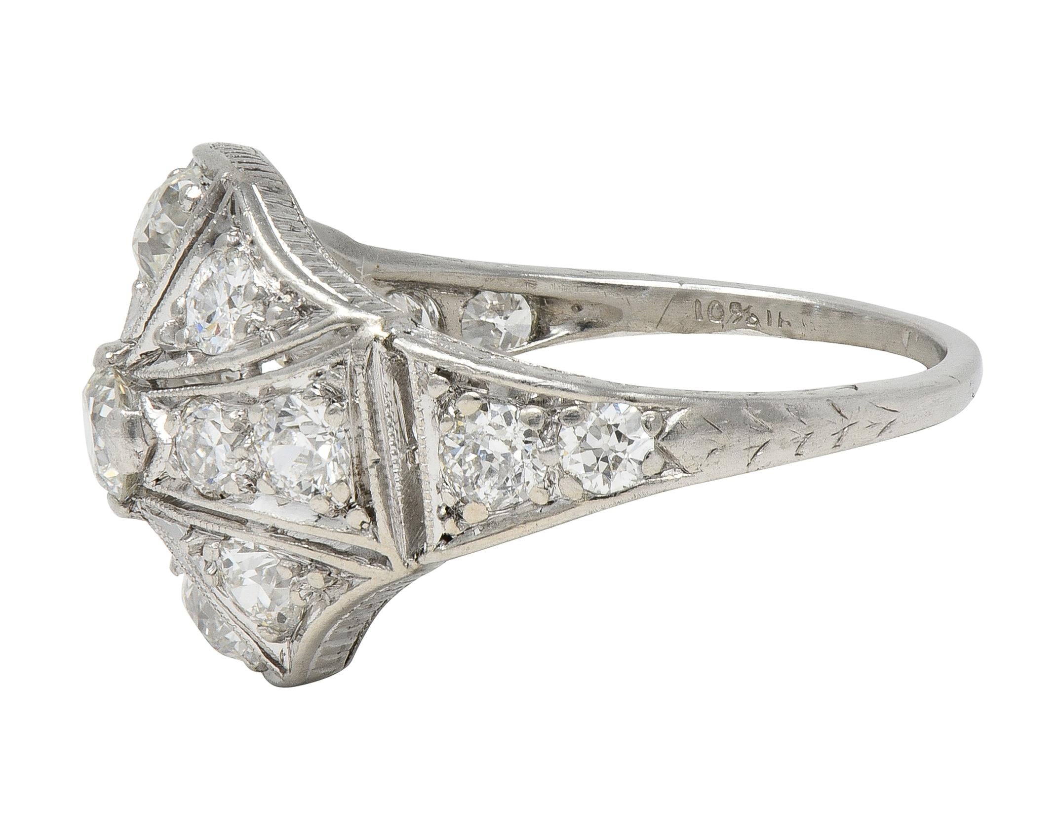 Art Deco Lambert Brothers European Diamond Platinum Vintage Bombé Dinner Ring