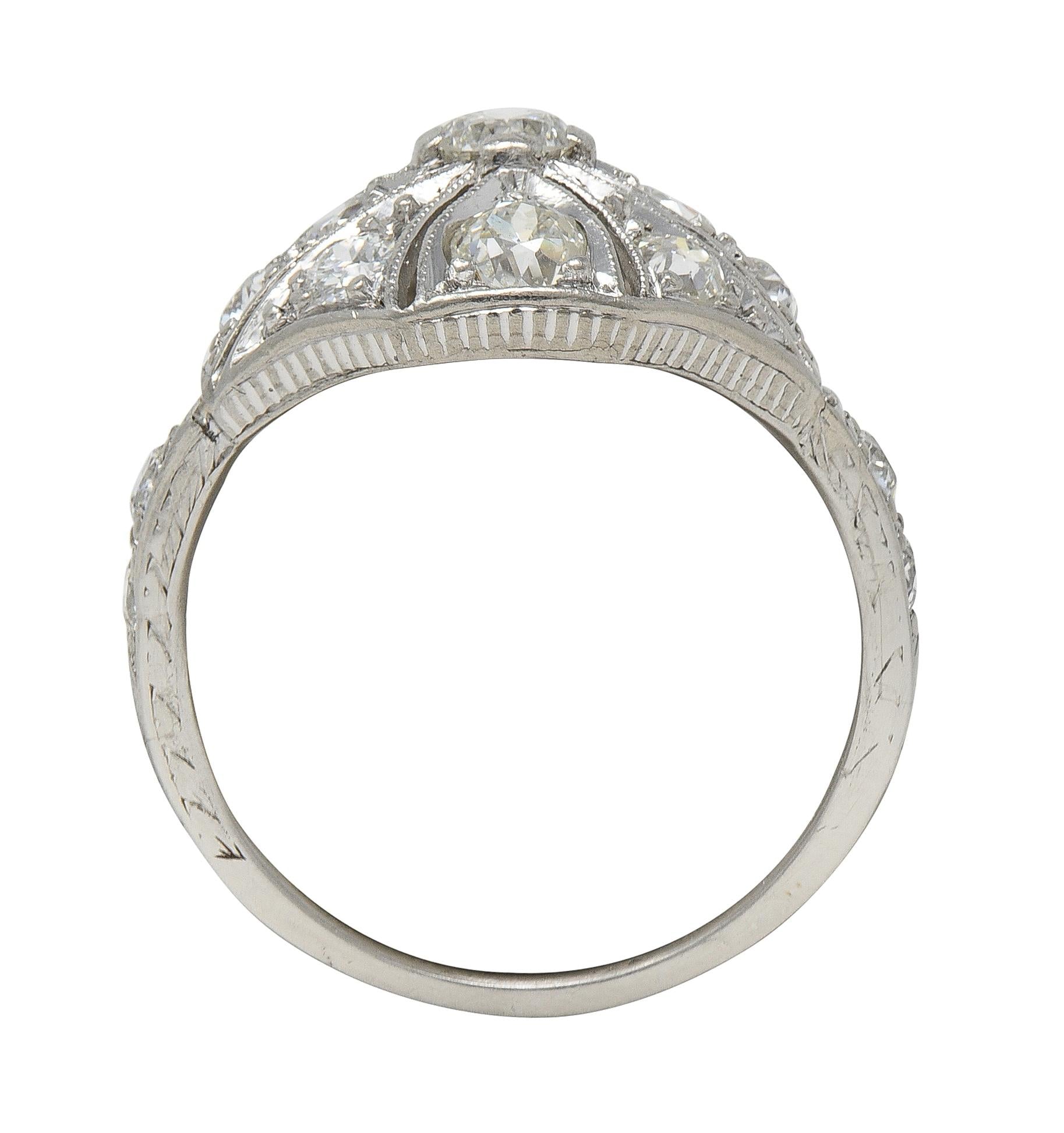 Art Deco Lambert Brothers European Diamond Platinum Vintage Bombé Dinner Ring