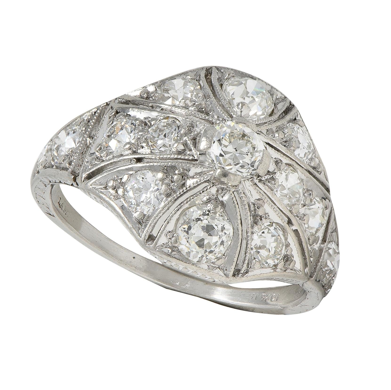Art Deco Lambert Brothers European Diamond Platinum Vintage Bombé Dinner Ring