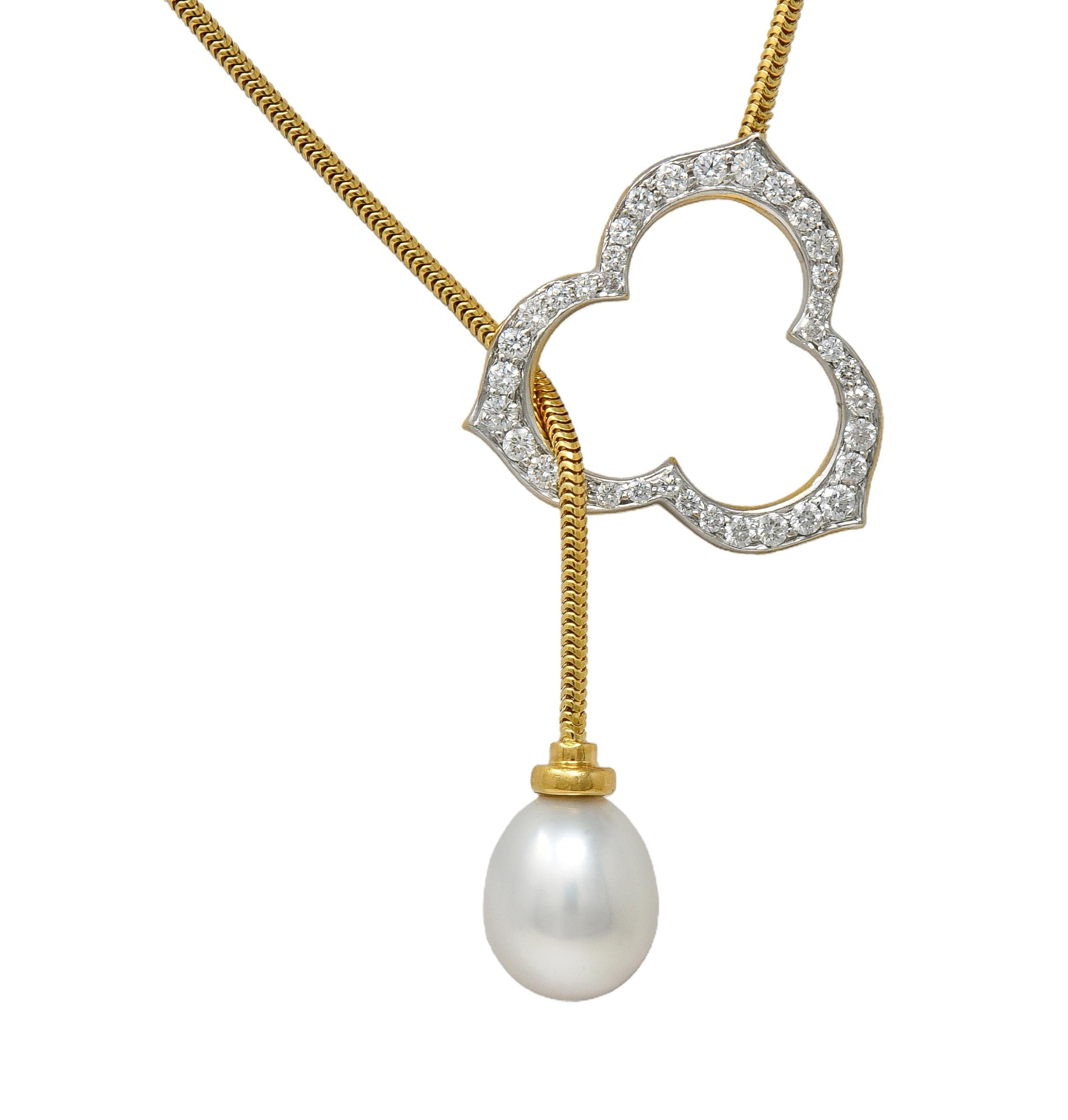 Angela Cummings Diamond Pearl 18 Karat Two-Tone Gold Vintage Lariat Necklace