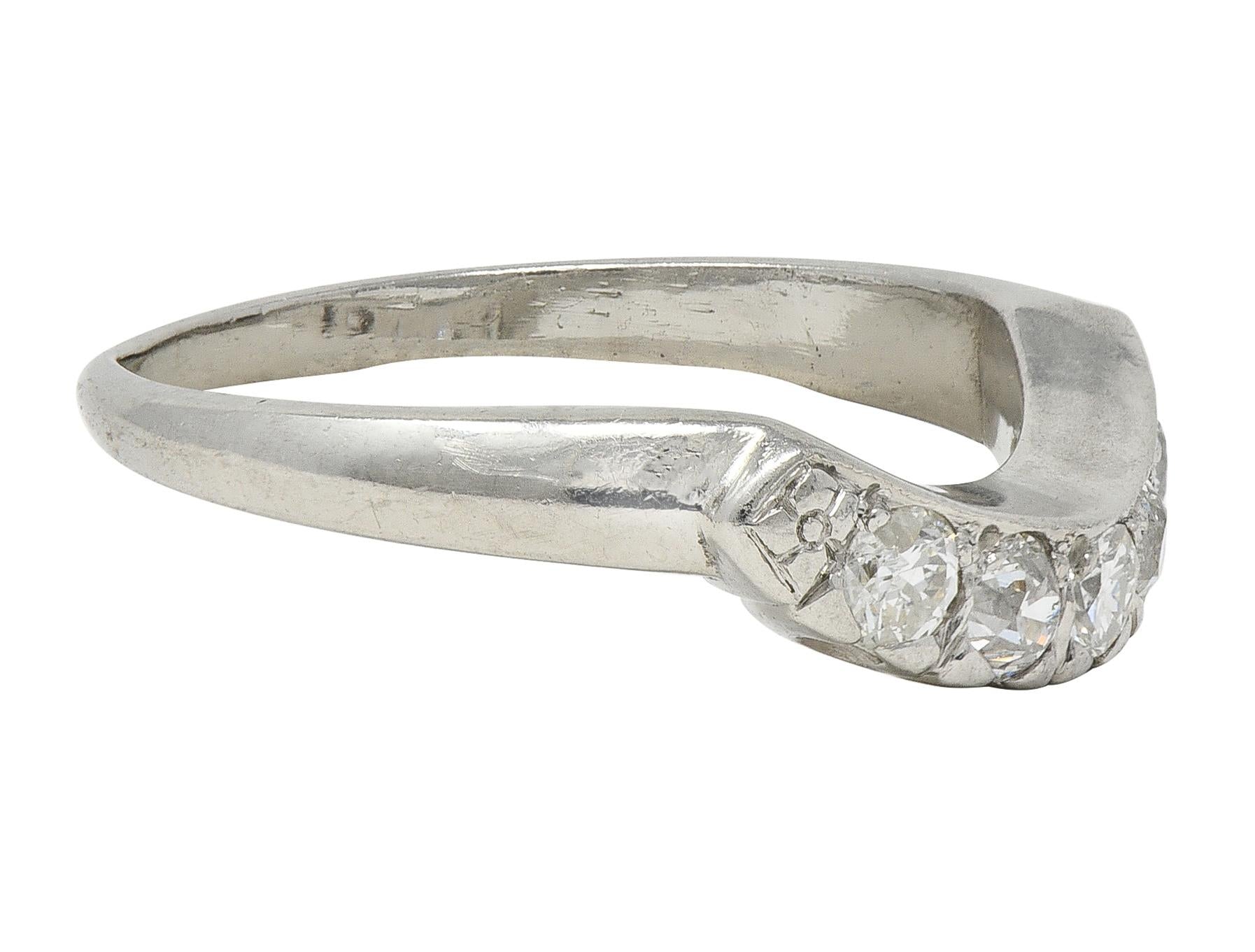 Mid-Century European Diamond Platinum Vintage Fishtail Contour Wedding Band Ring