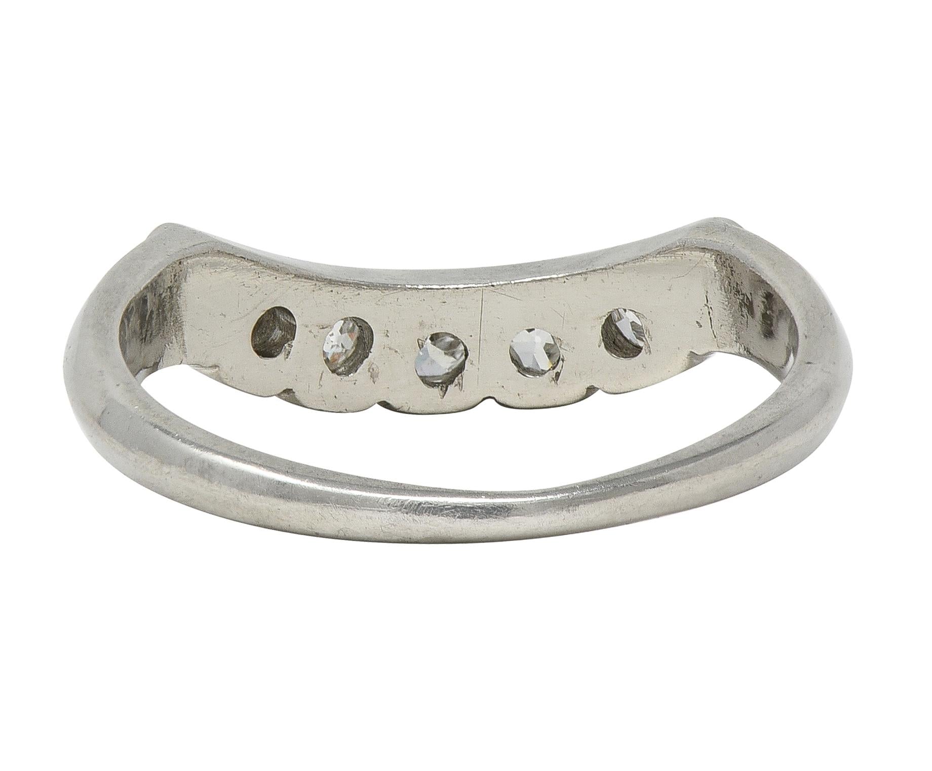 Mid-Century European Diamond Platinum Vintage Fishtail Contour Wedding Band Ring