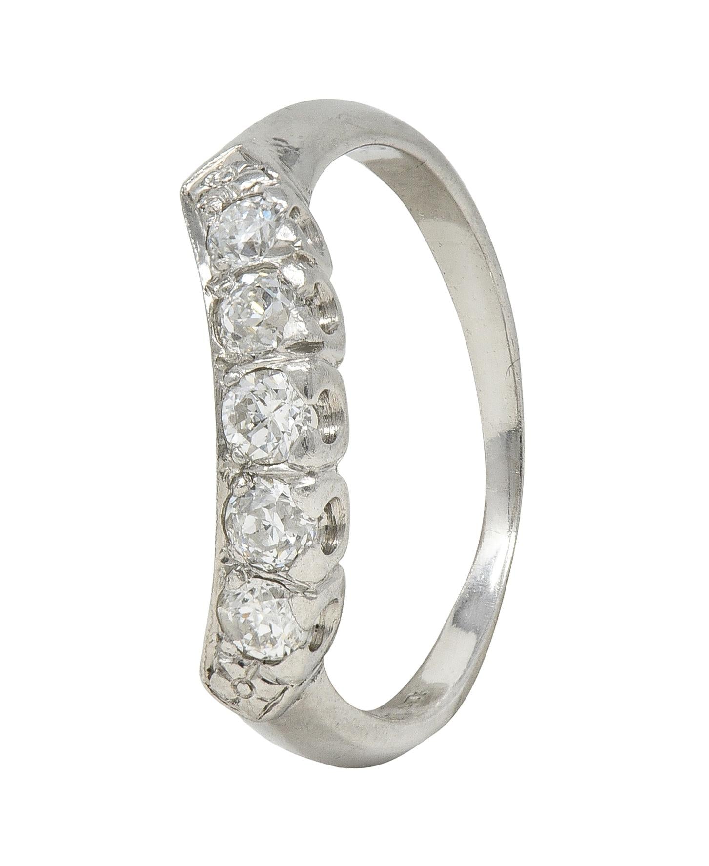 Mid-Century European Diamond Platinum Vintage Fishtail Contour Wedding Band Ring
