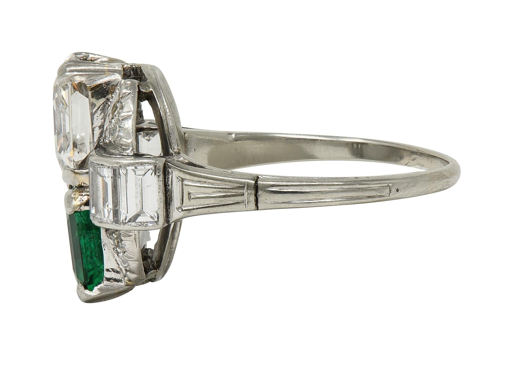 Mid-Century 4.00 CTW Asscher Cut Diamond Emerald 14 Karat White Vintage Ring