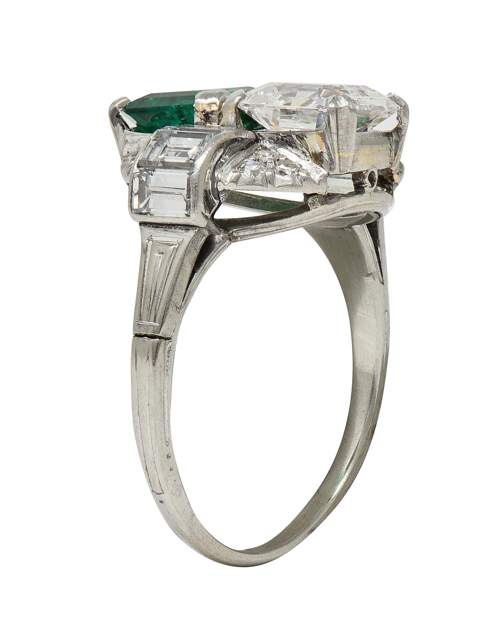 Mid-Century 4.00 CTW Asscher Cut Diamond Emerald 14 Karat White Vintage Ring