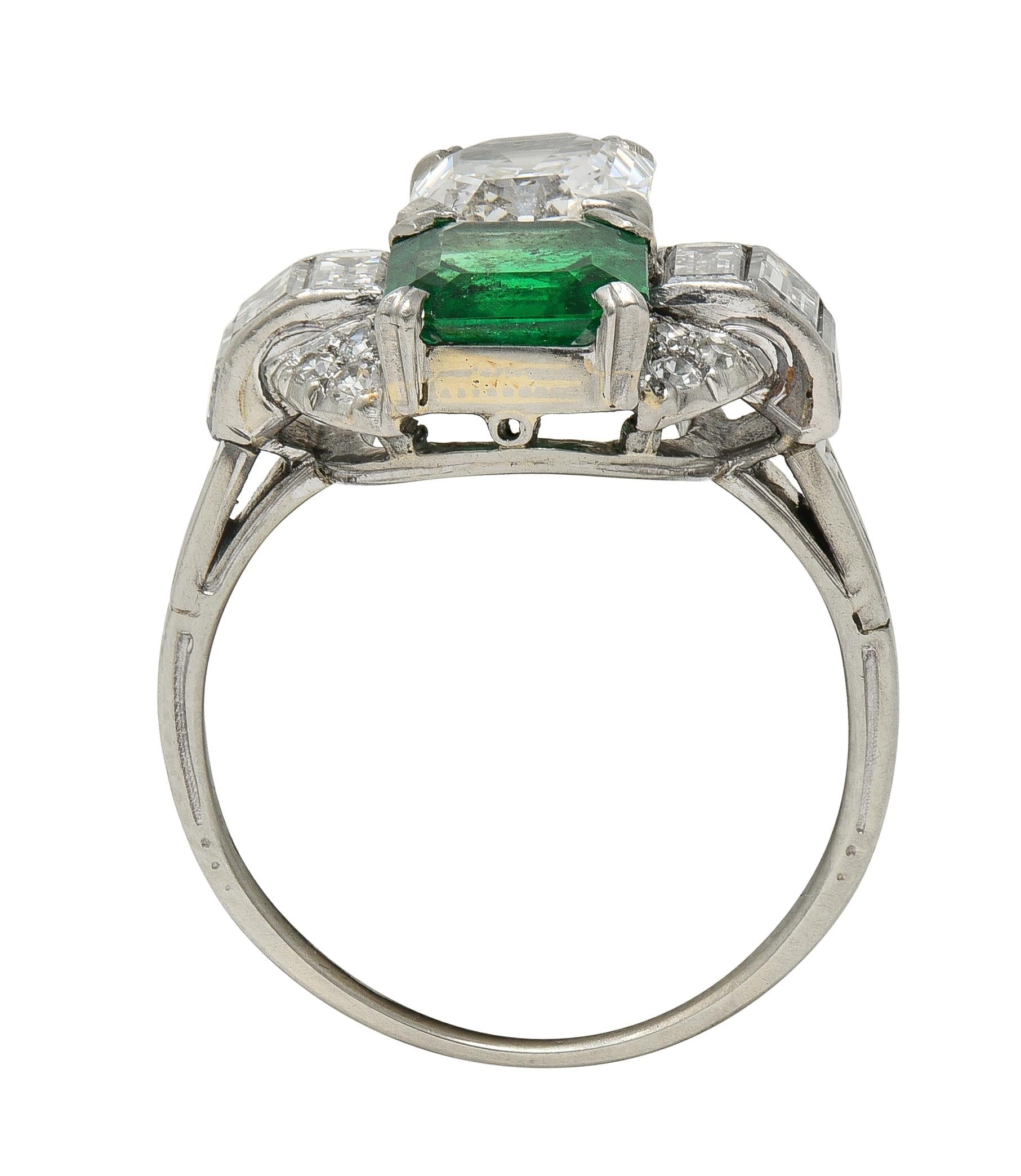 Mid-Century 4.00 CTW Asscher Cut Diamond Emerald 14 Karat White Vintage Ring
