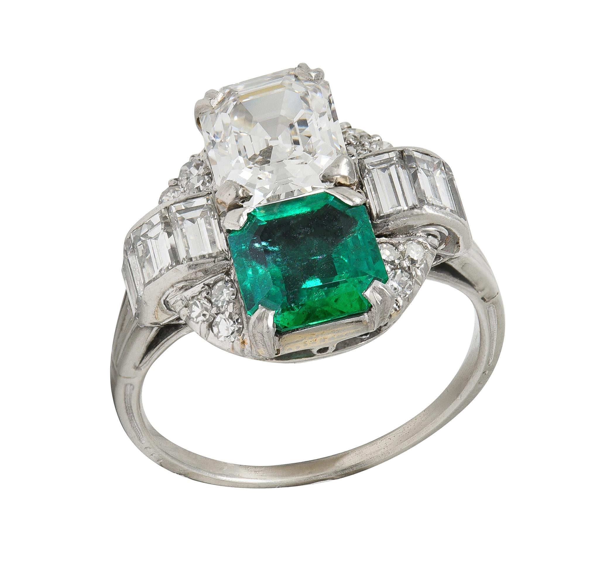 Mid-Century 4.00 CTW Asscher Cut Diamond Emerald 14 Karat White Vintage Ring