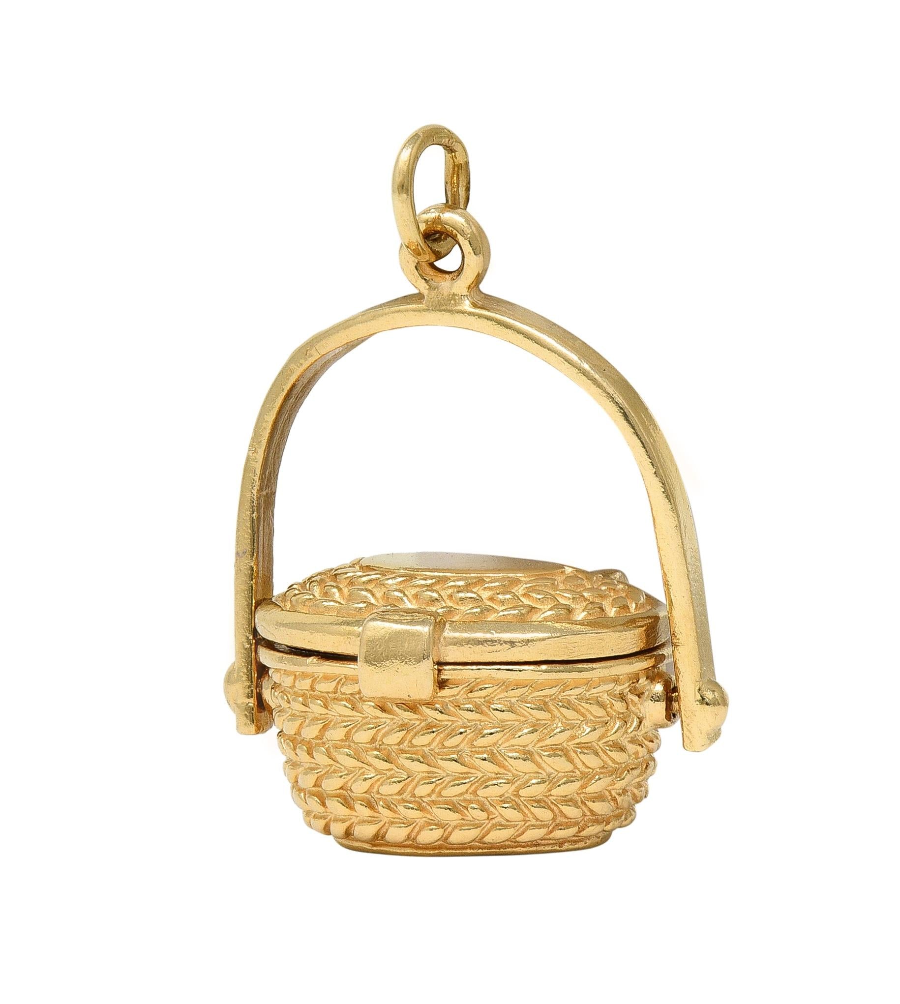 1950's 14 Karat Yellow Gold Vintage Picnic Basket Pendant Charm