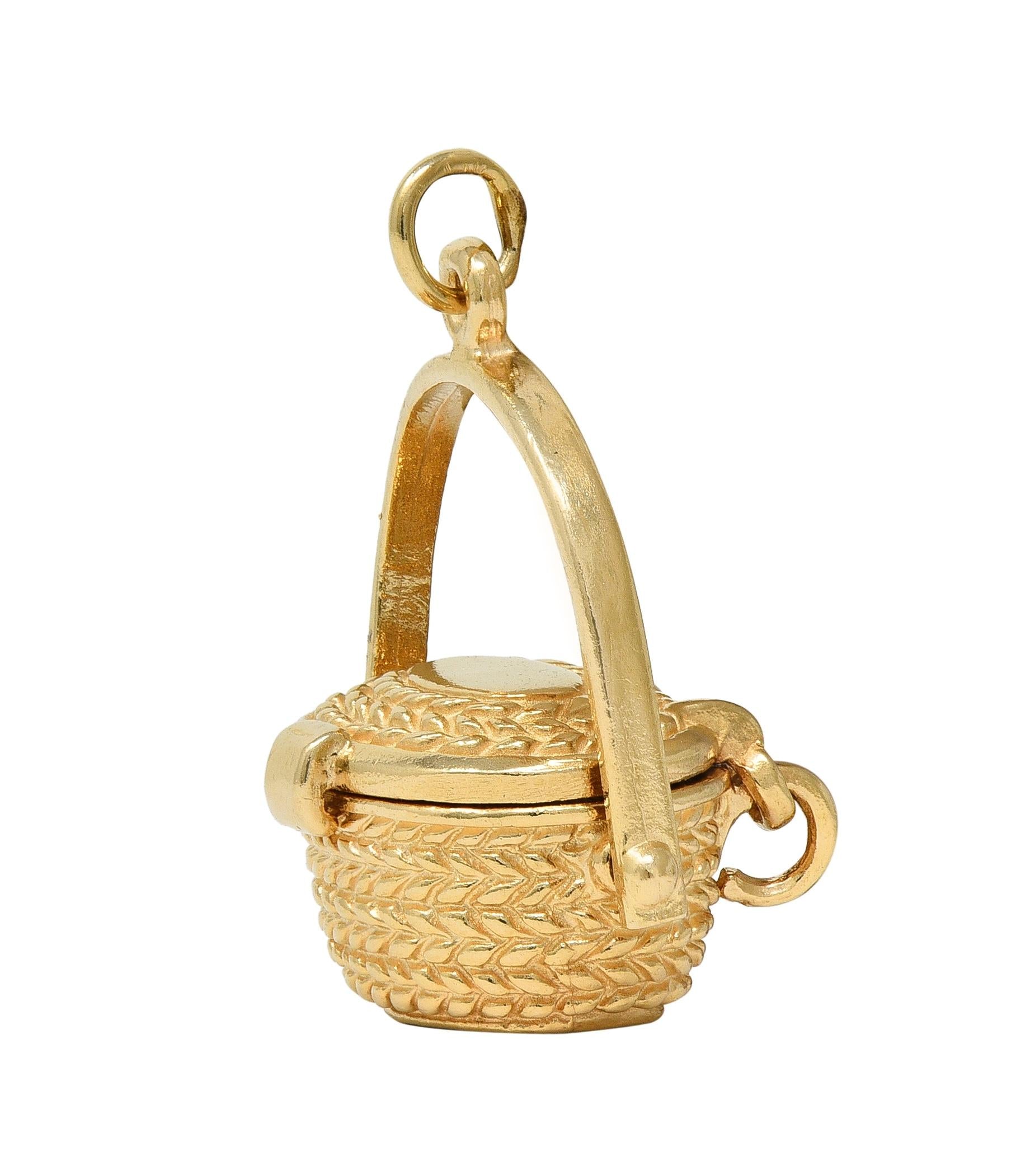 1950's 14 Karat Yellow Gold Vintage Picnic Basket Pendant Charm