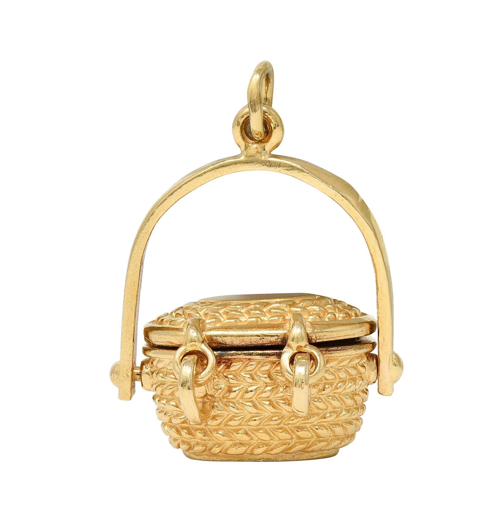 1950's 14 Karat Yellow Gold Vintage Picnic Basket Pendant Charm