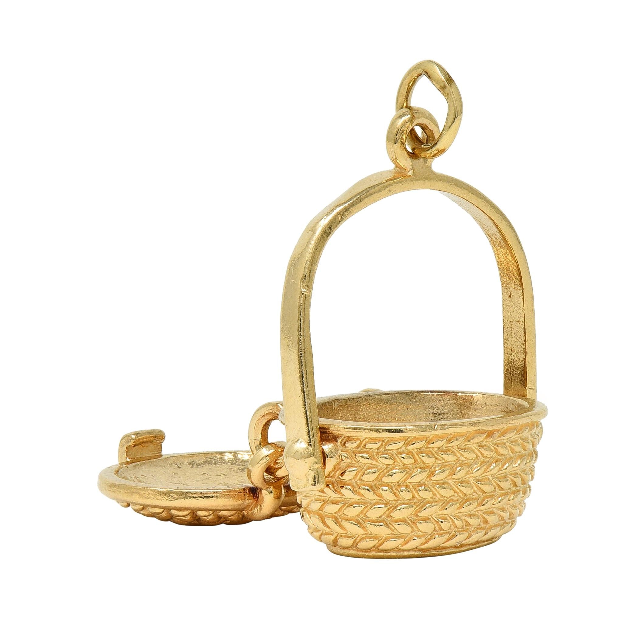 1950's 14 Karat Yellow Gold Vintage Picnic Basket Pendant Charm