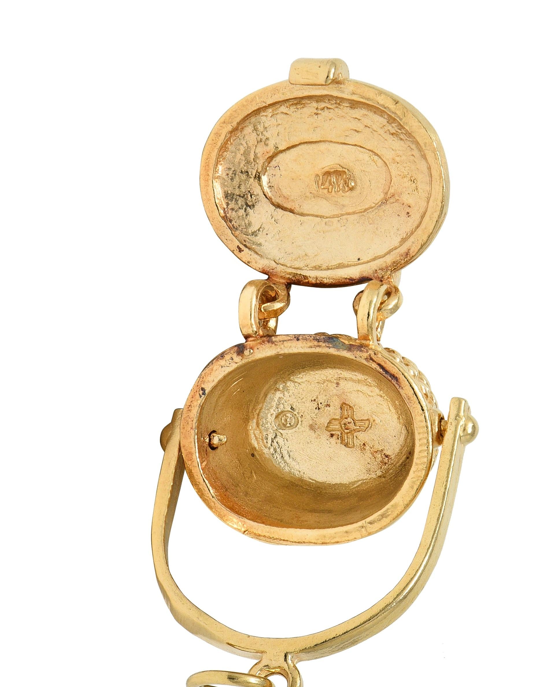 1950's 14 Karat Yellow Gold Vintage Picnic Basket Pendant Charm