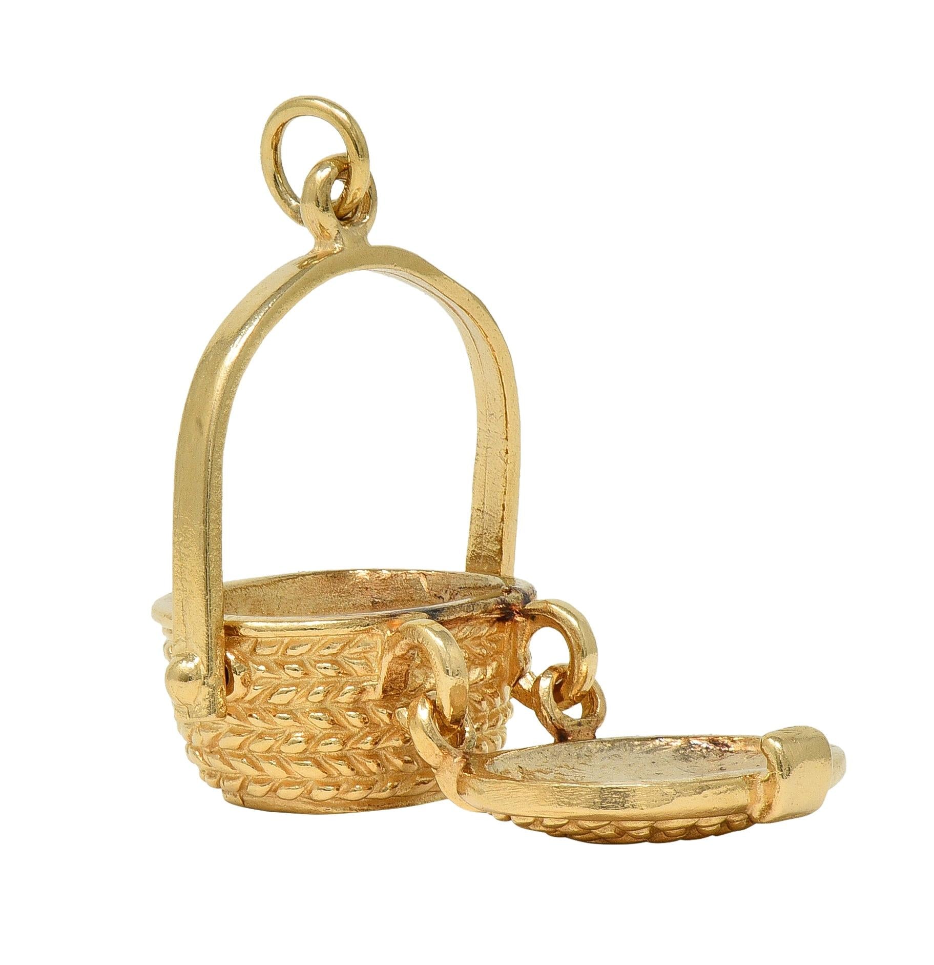 1950's 14 Karat Yellow Gold Vintage Picnic Basket Pendant Charm