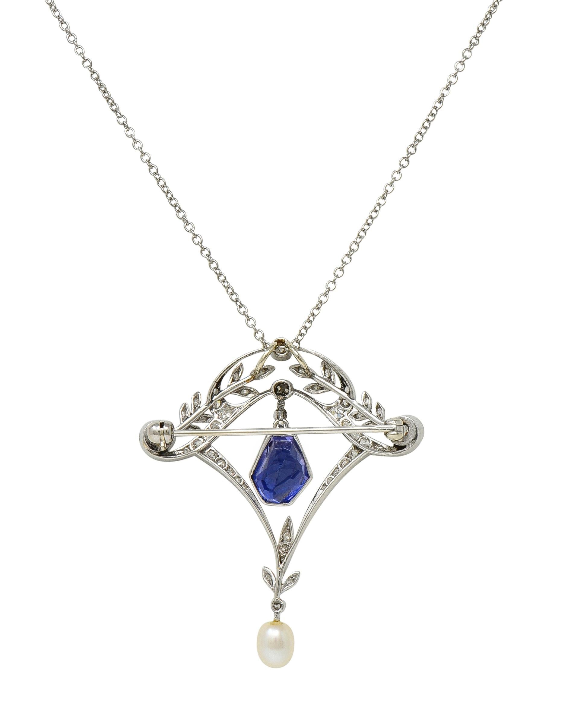 Edwardian 4.98 CTW No Heat Sapphire Diamond Platinum Antique Pendant Necklace