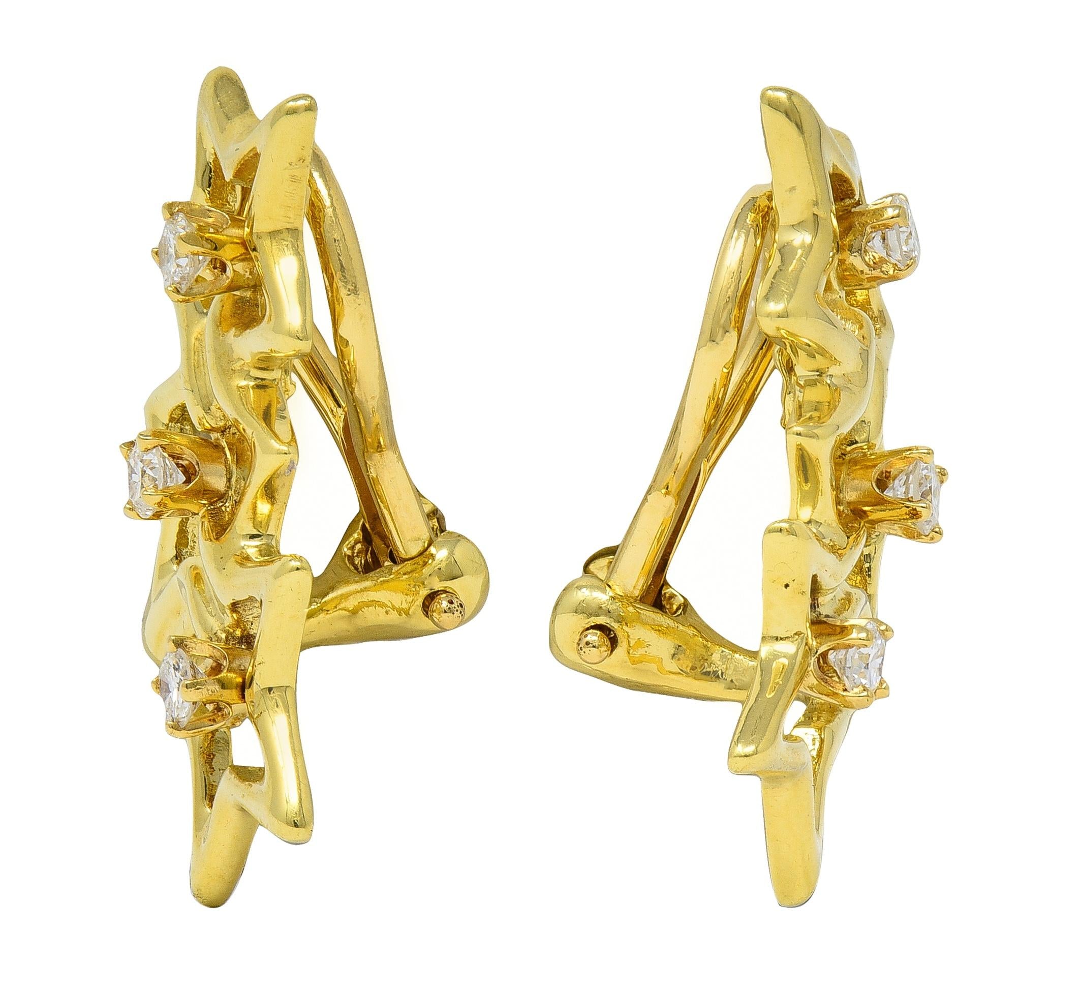 Tiffany & Co. 2010's Diamond 18 Karat Yellow Gold Triple Star Ear-Clip Earrings