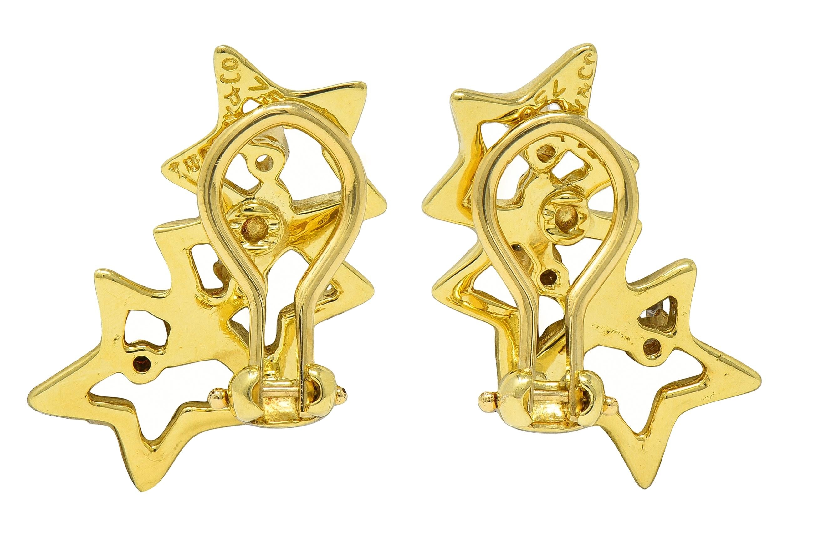 Tiffany & Co. 2010's Diamond 18 Karat Yellow Gold Triple Star Ear-Clip Earrings