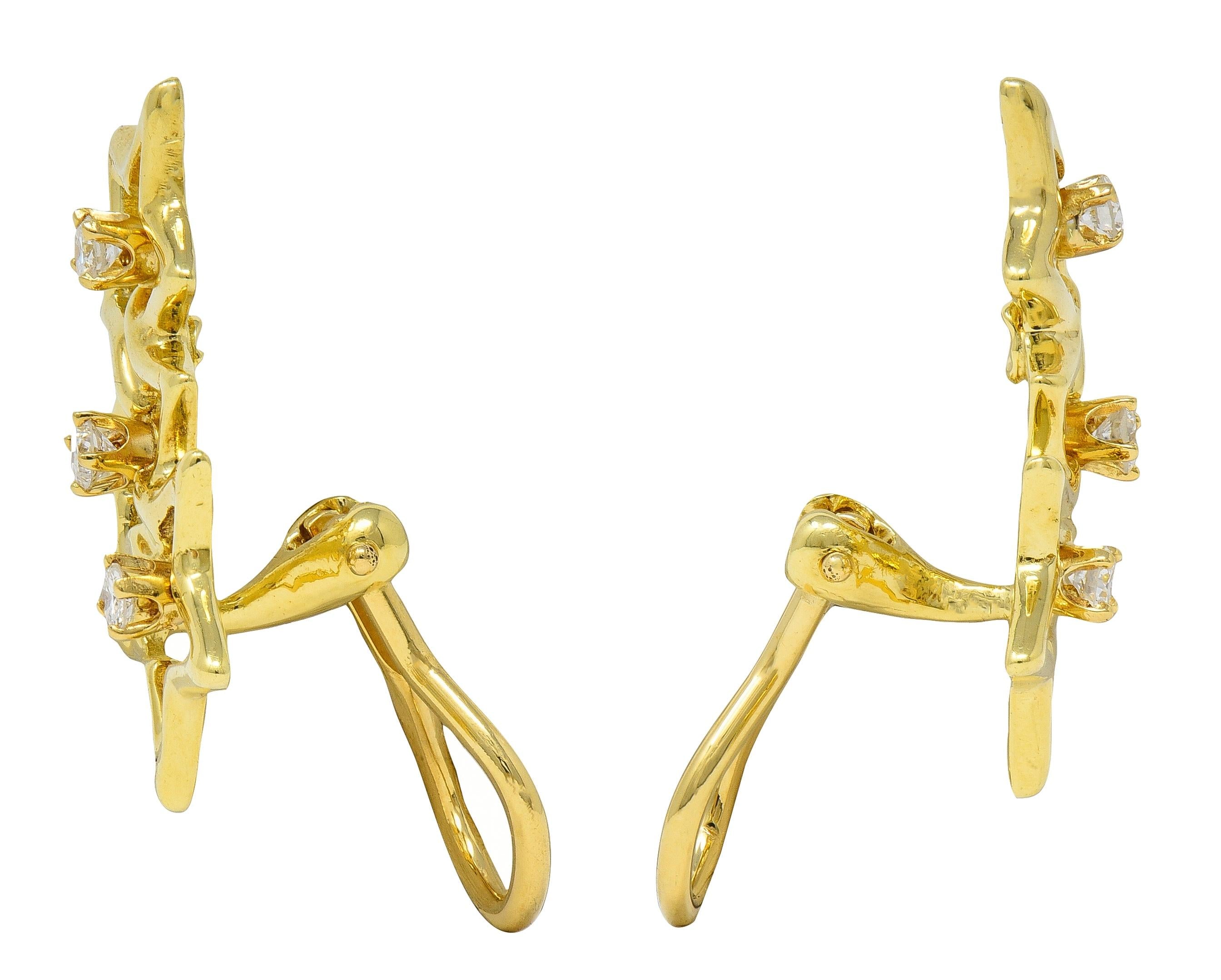 Tiffany & Co. 2010's Diamond 18 Karat Yellow Gold Triple Star Ear-Clip Earrings