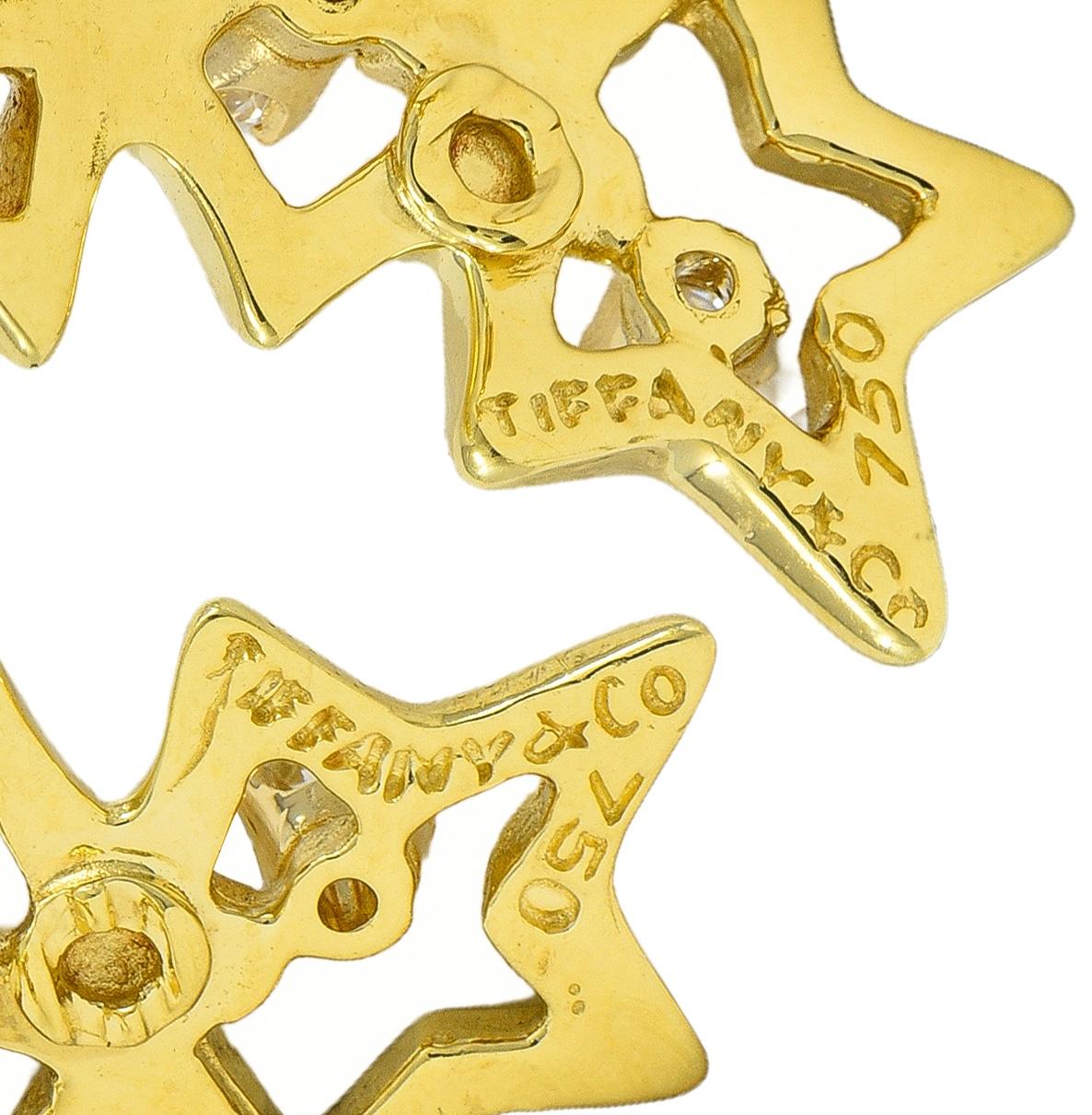 Tiffany & Co. 2010's Diamond 18 Karat Yellow Gold Triple Star Ear-Clip Earrings