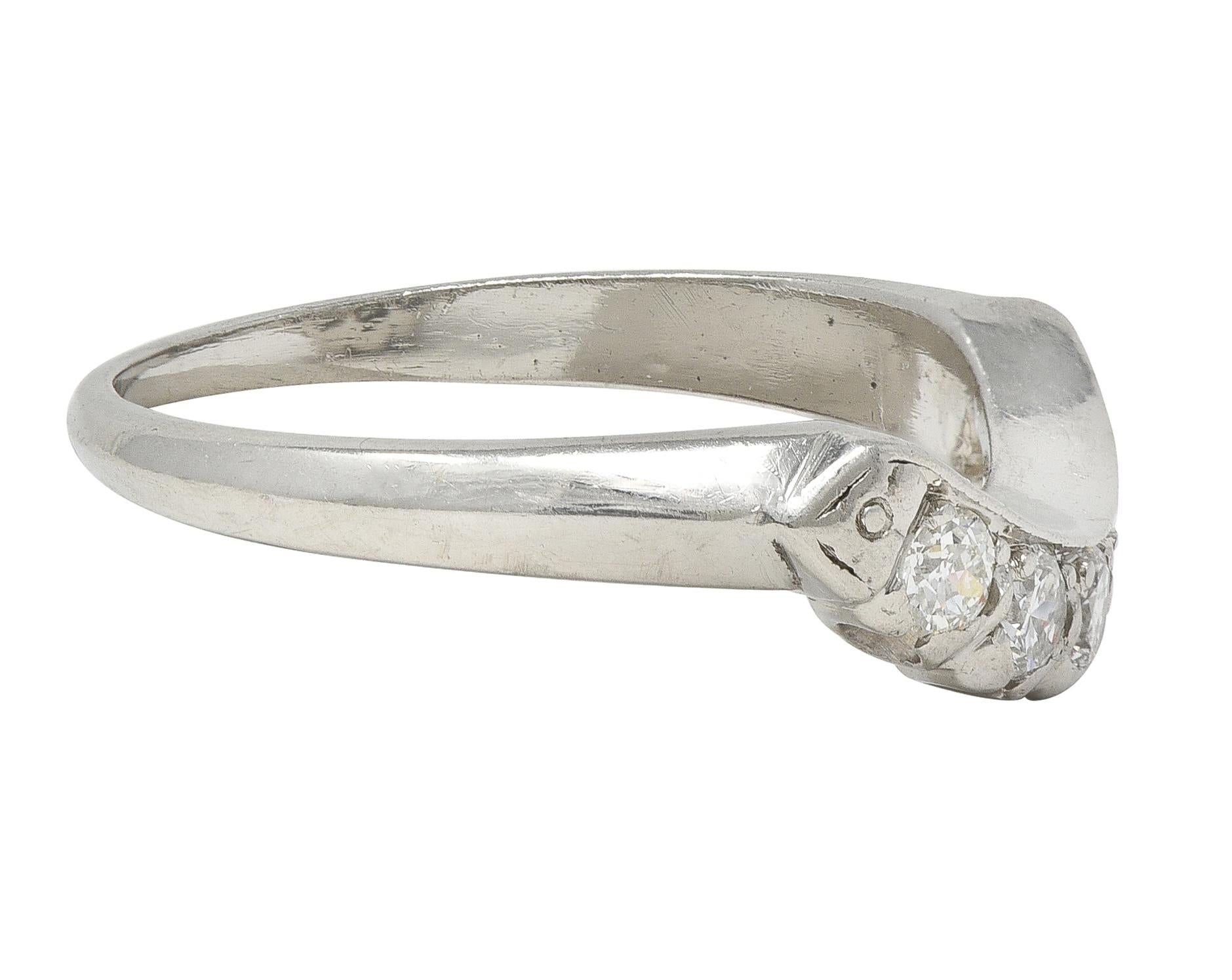 Mid-Century European Diamond Platinum Vintage Fishtail Contour Wedding Band Ring
