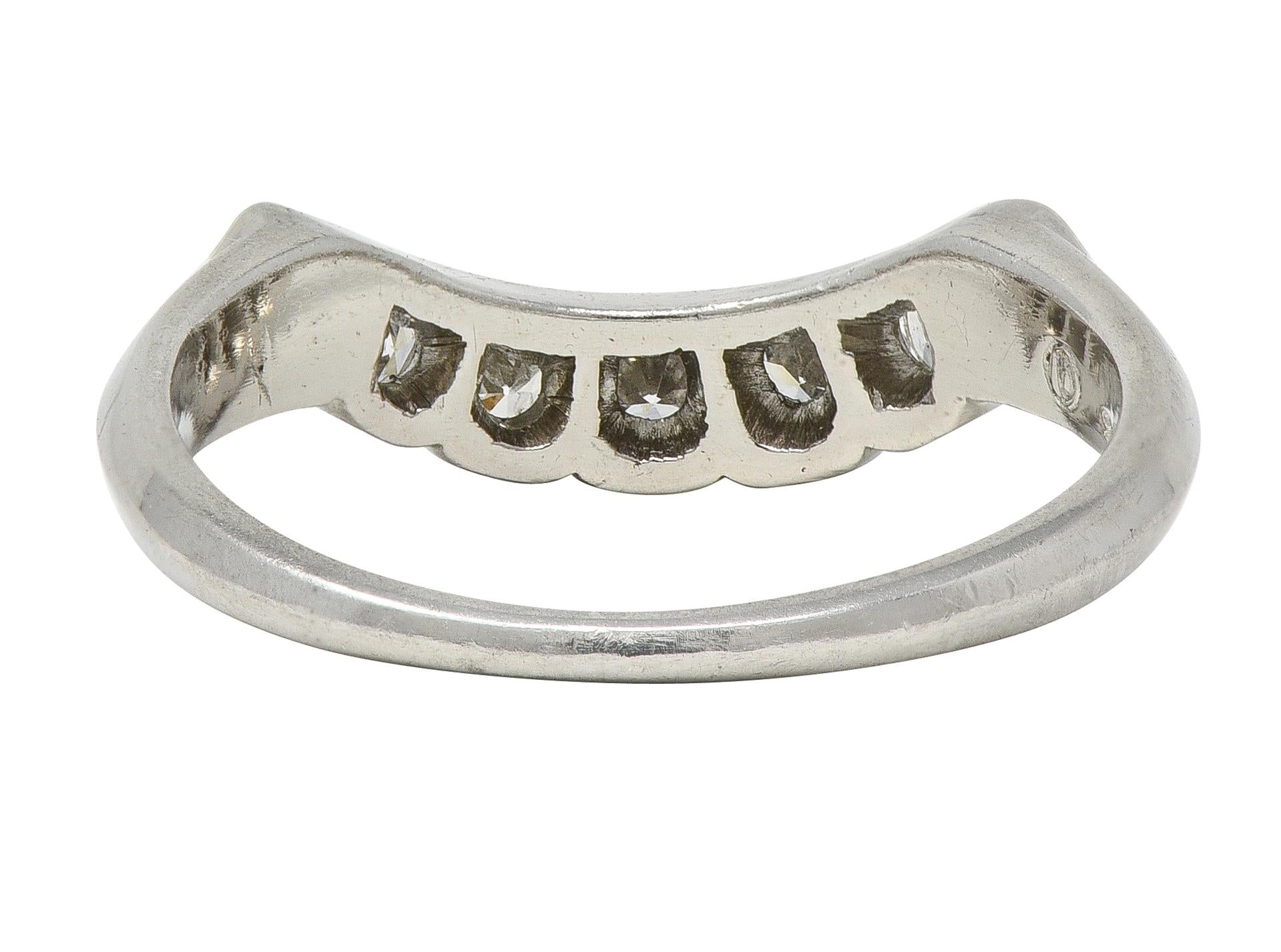 Mid-Century European Diamond Platinum Vintage Fishtail Contour Wedding Band Ring