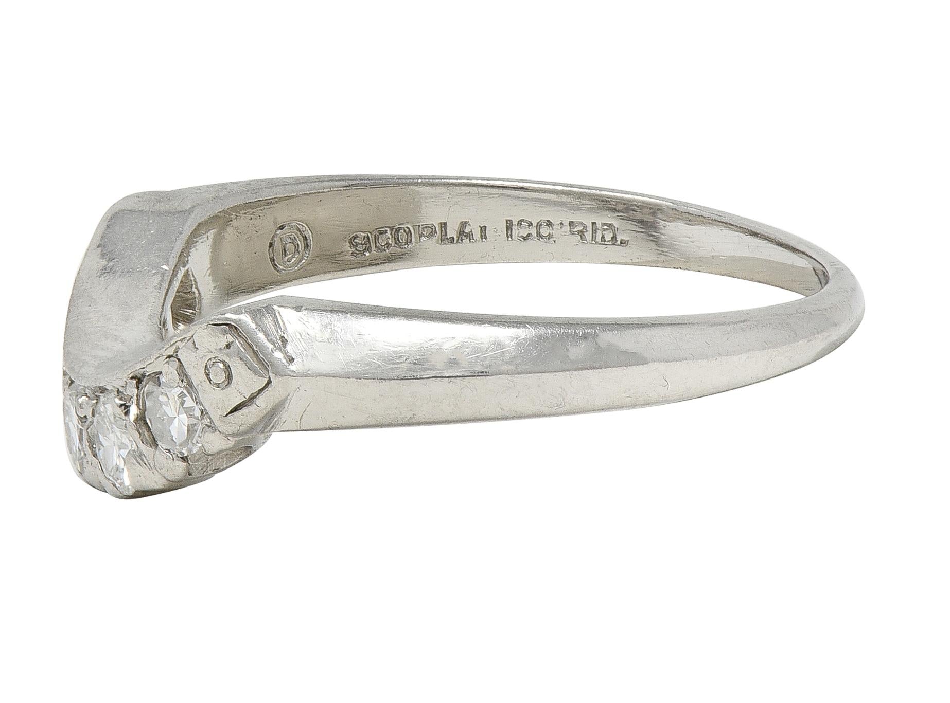 Mid-Century European Diamond Platinum Vintage Fishtail Contour Wedding Band Ring
