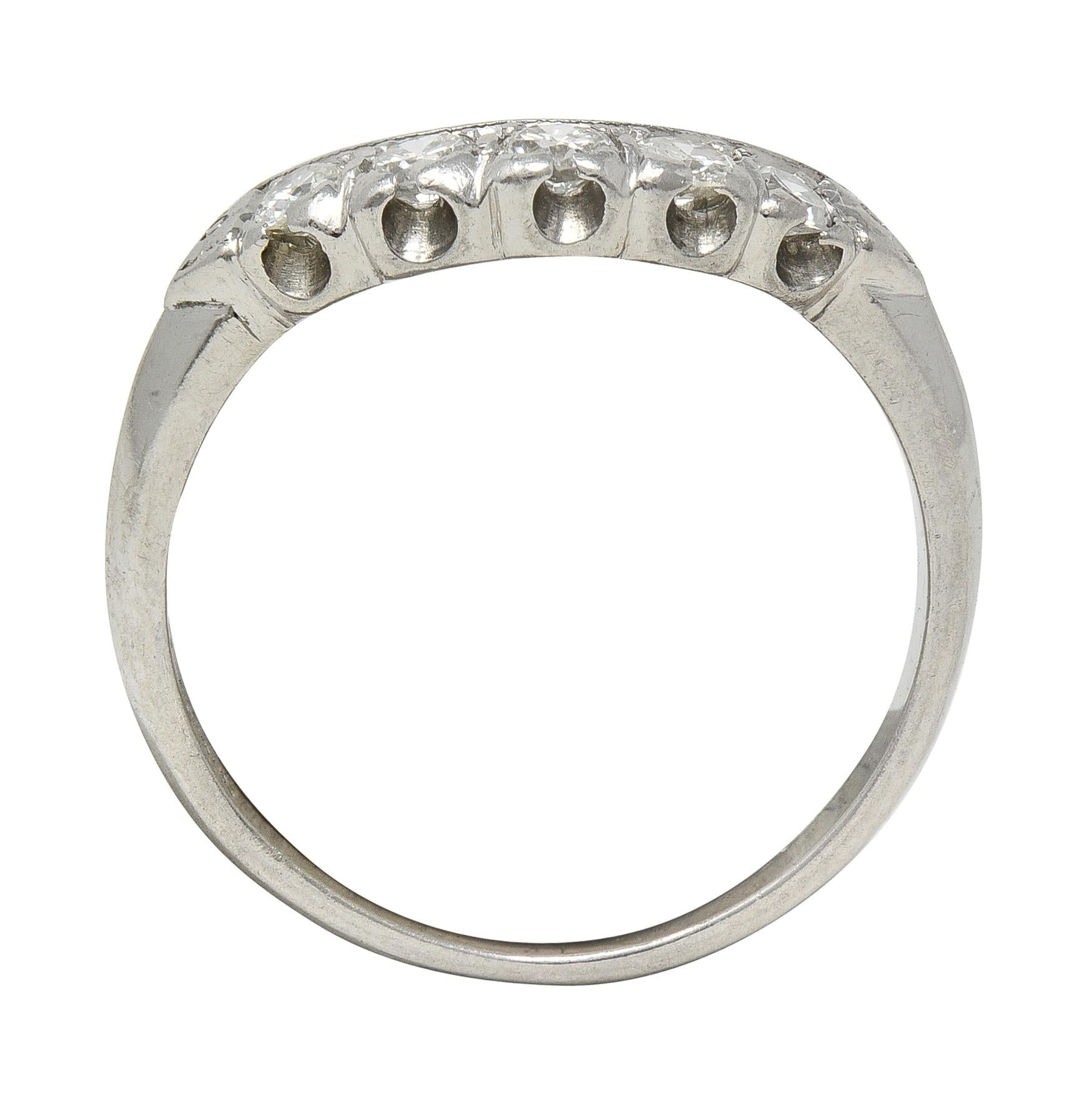 Mid-Century European Diamond Platinum Vintage Fishtail Contour Wedding Band Ring