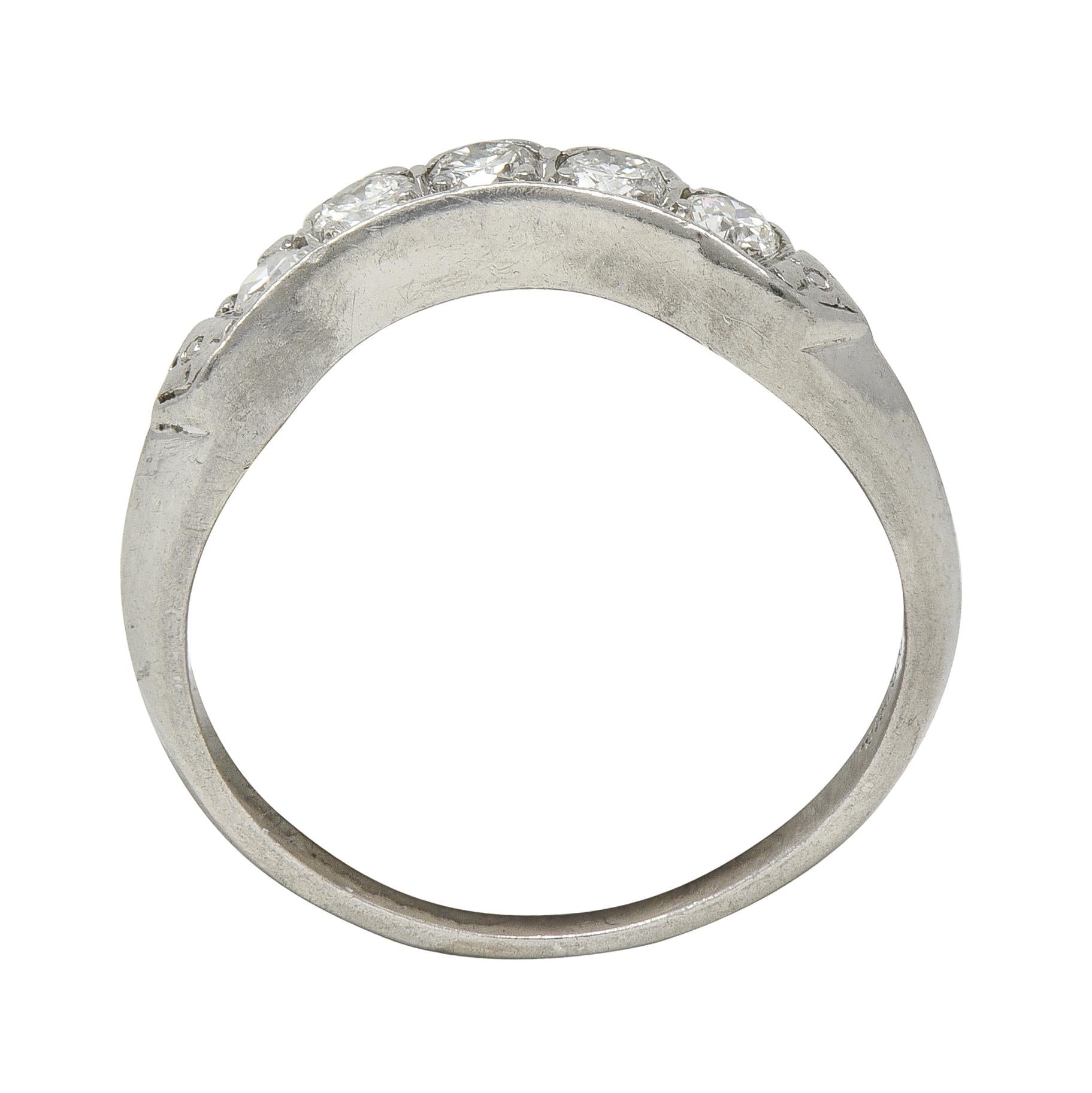Mid-Century European Diamond Platinum Vintage Fishtail Contour Wedding Band Ring