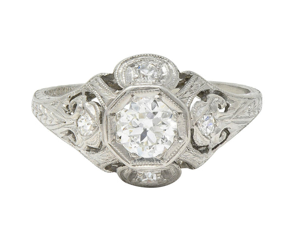 Katz & Ogush Art Deco 0.53 CTW Diamond Platinum Scrolling Engagement Ring