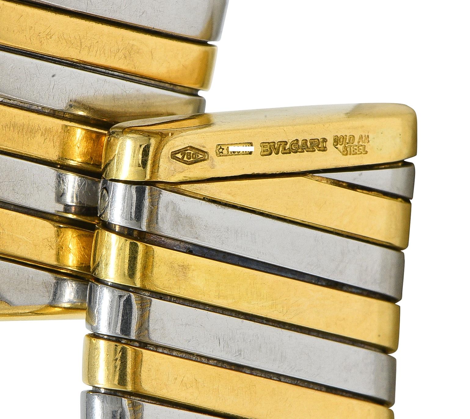 Bulgari 1990's 18K Yellow Gold Stainless Steel Tubogas Vintage Cuff Bracelet