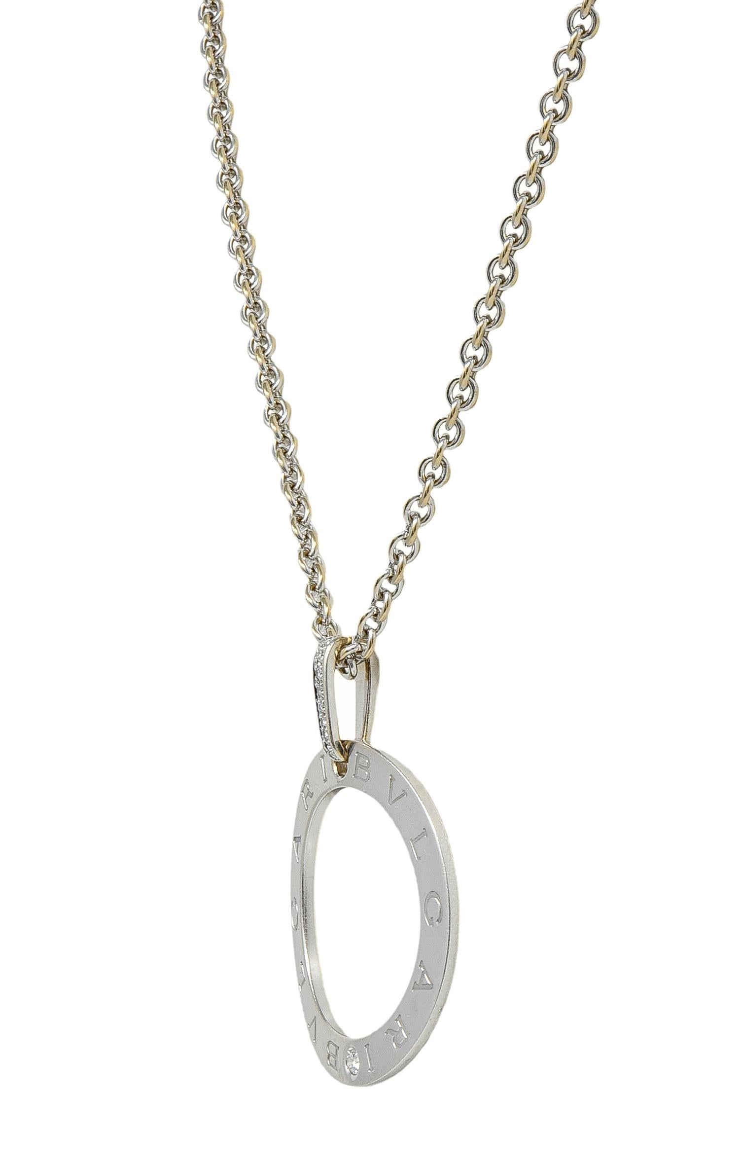 Bulgari 2010's Diamond 18 Karat White Gold Logo Disk Pendant Necklace