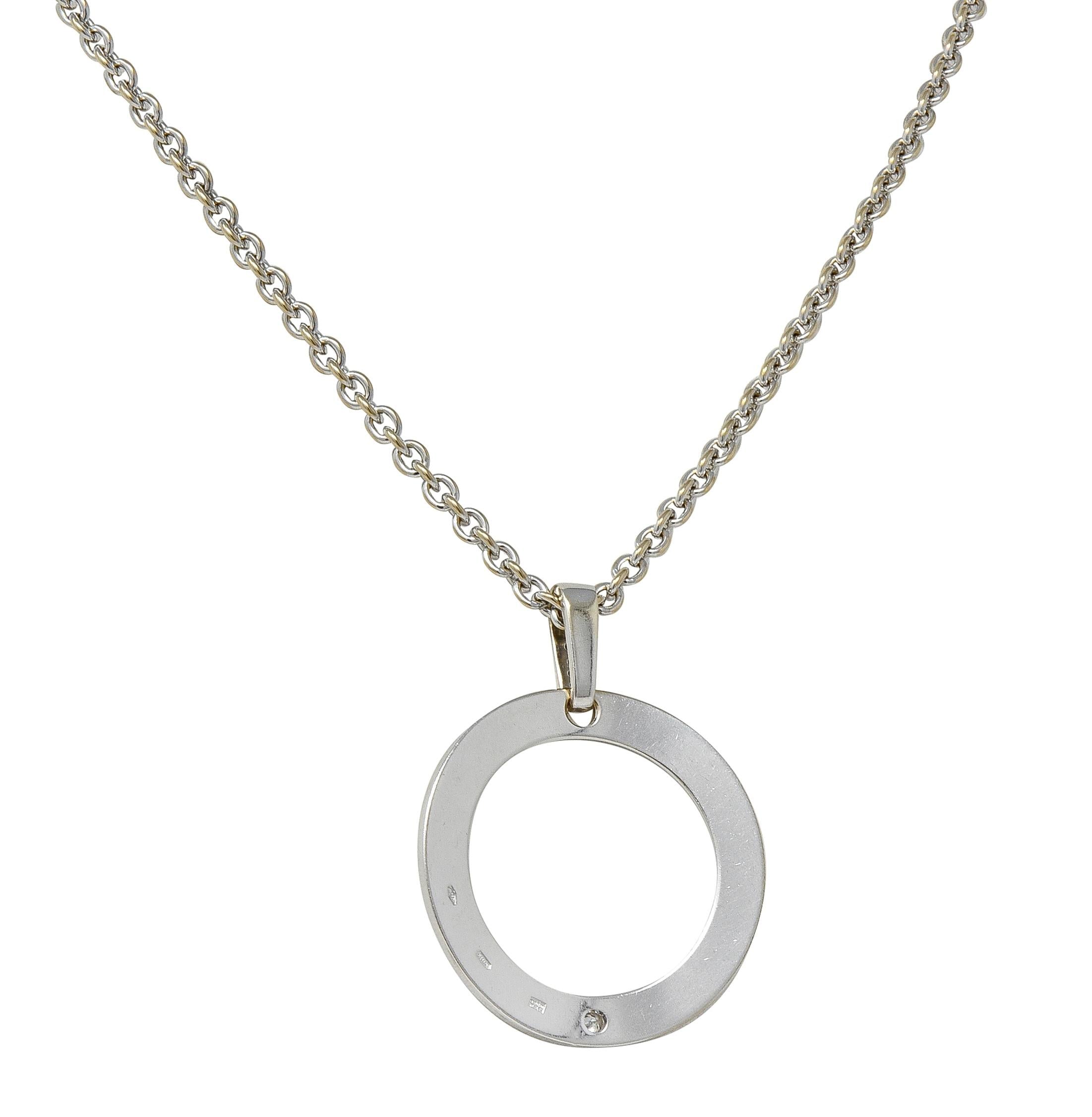Bulgari 2010's Diamond 18 Karat White Gold Logo Disk Pendant Necklace