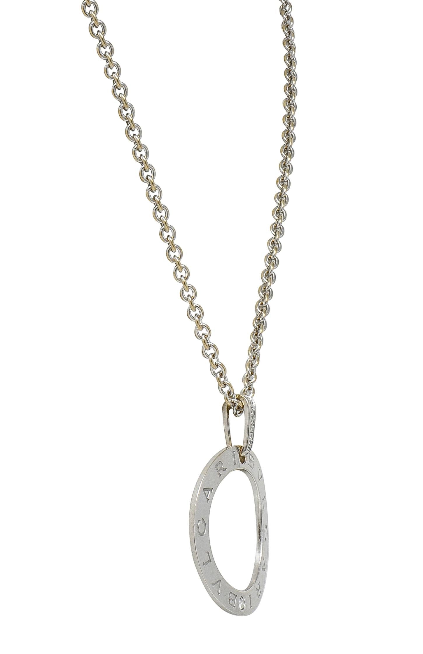 Bulgari 2010's Diamond 18 Karat White Gold Logo Disk Pendant Necklace