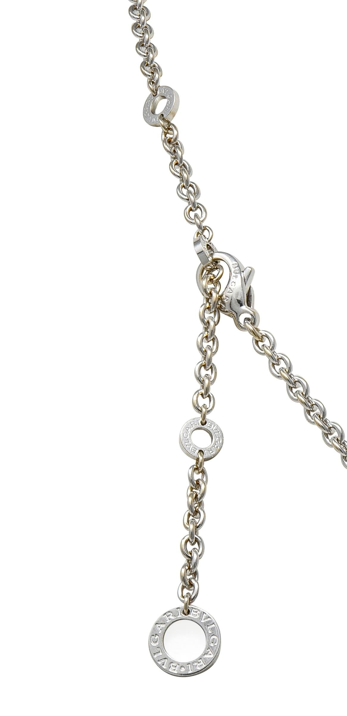 Bulgari 2010's Diamond 18 Karat White Gold Logo Disk Pendant Necklace