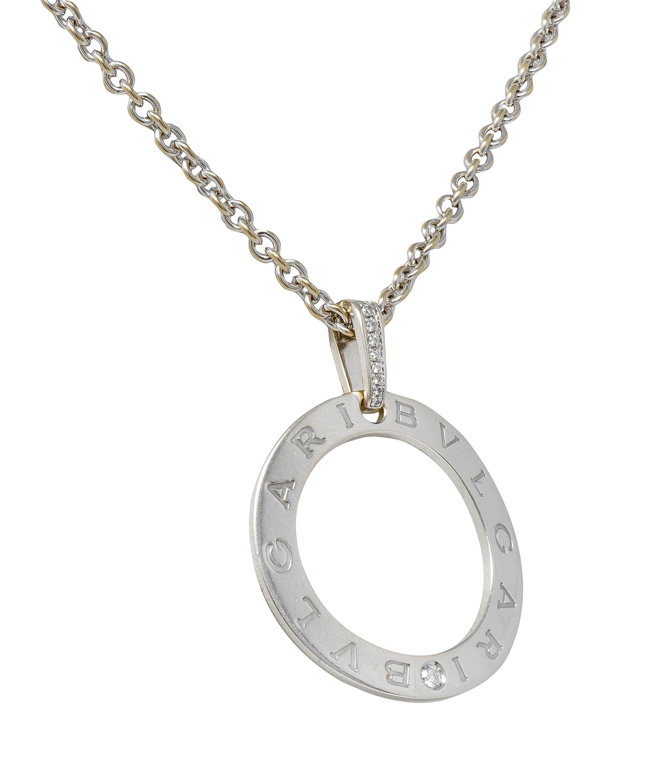 Bulgari 2010's Diamond 18 Karat White Gold Logo Disk Pendant Necklace