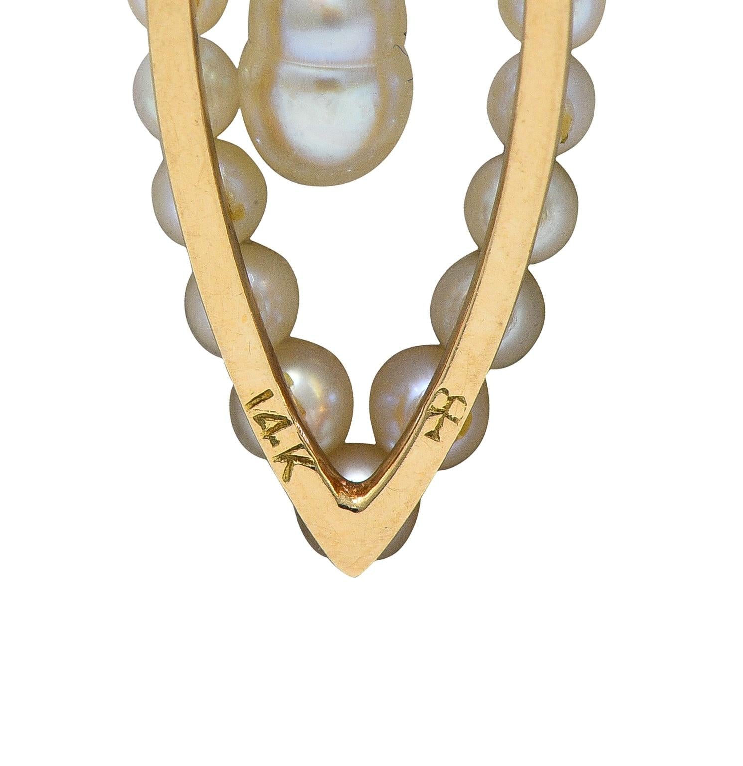 Edwardian Diamond Pearl Platinum 14 Karat Yellow Gold Antique Pendant Necklace