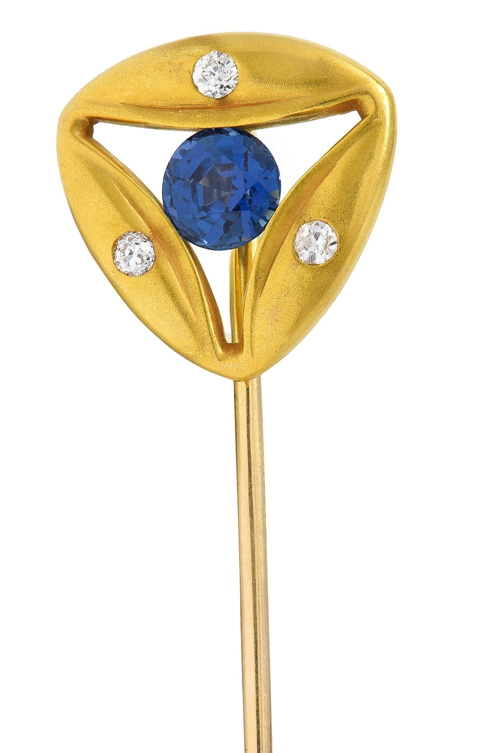 Edwardian Brassler Sapphire Diamond 14k Yellow Gold Antique Triangle Stickpin