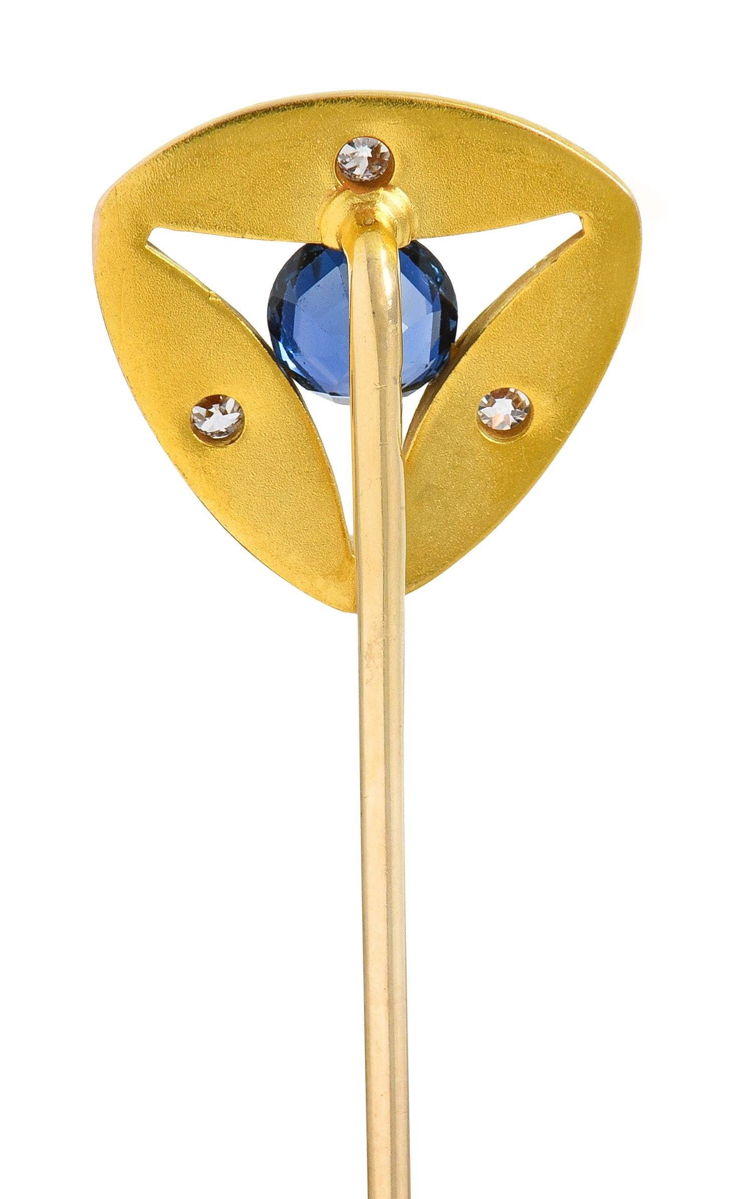 Edwardian Brassler Sapphire Diamond 14k Yellow Gold Antique Triangle Stickpin