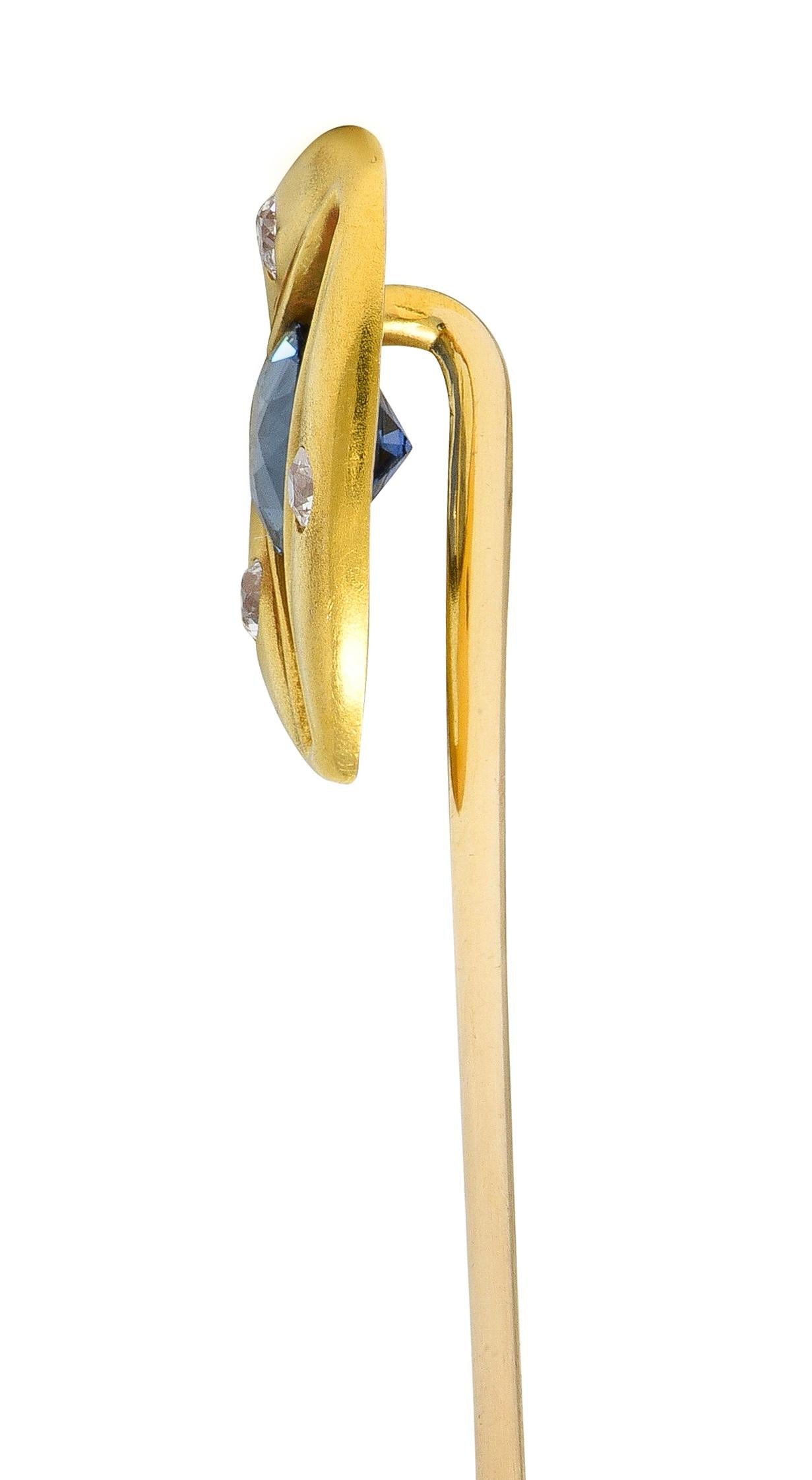 Edwardian Brassler Sapphire Diamond 14k Yellow Gold Antique Triangle Stickpin