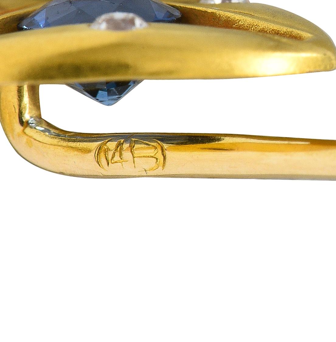 Edwardian Brassler Sapphire Diamond 14k Yellow Gold Antique Triangle Stickpin