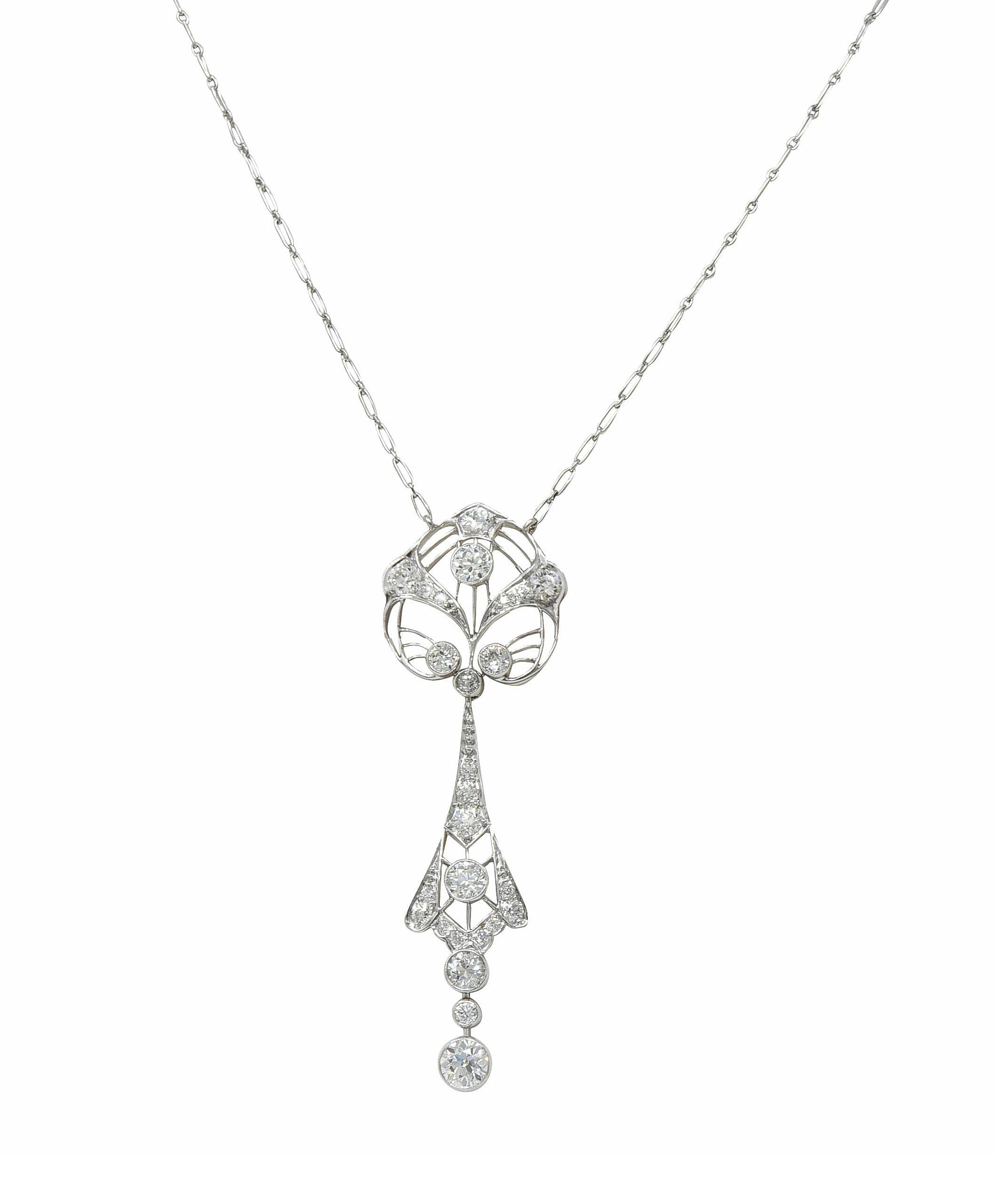 Art Deco 2.75 CTW Diamond Platinum Vintage Openwork Drop Necklace