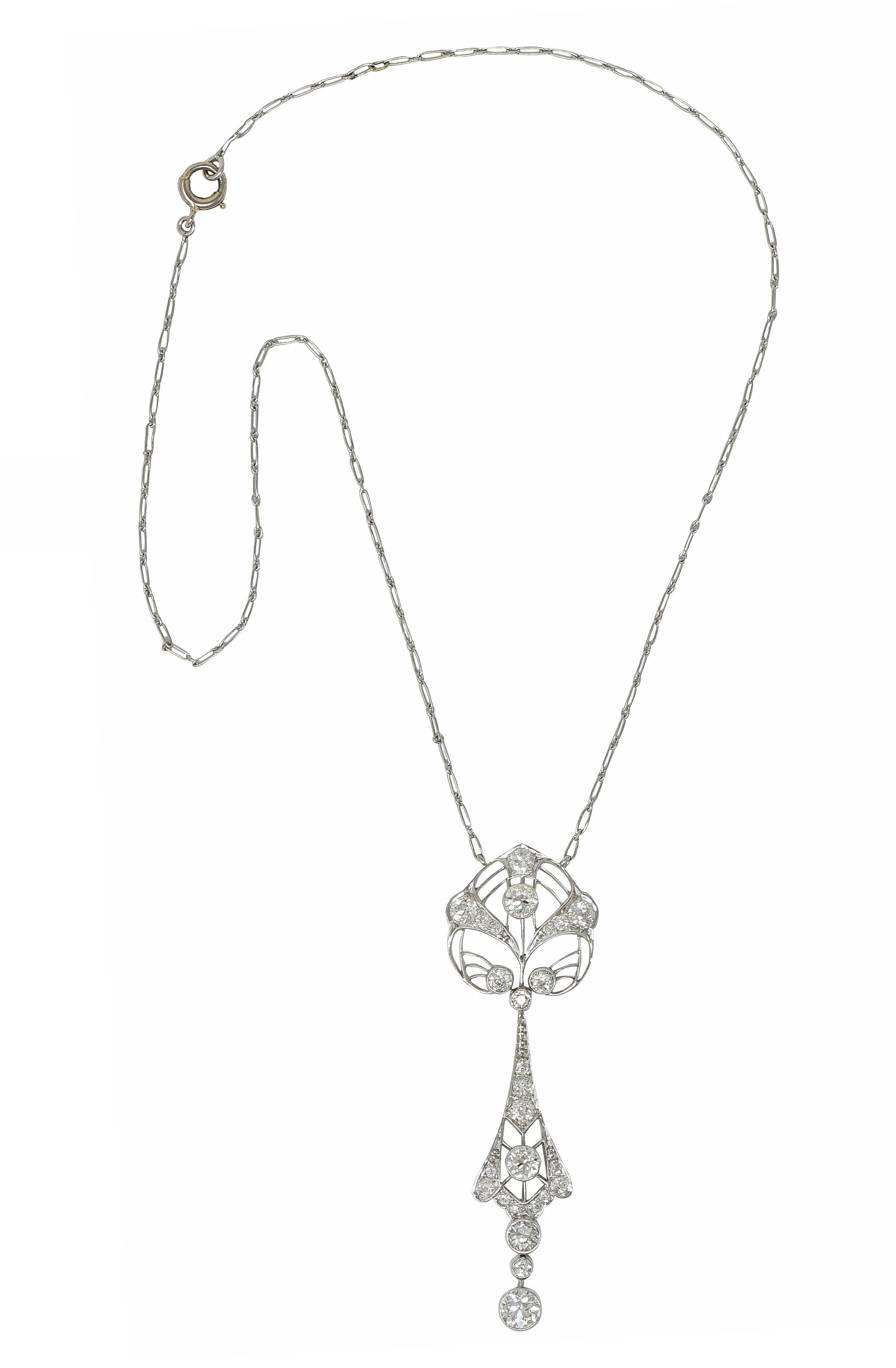 Art Deco 2.75 CTW Diamond Platinum Vintage Openwork Drop Necklace