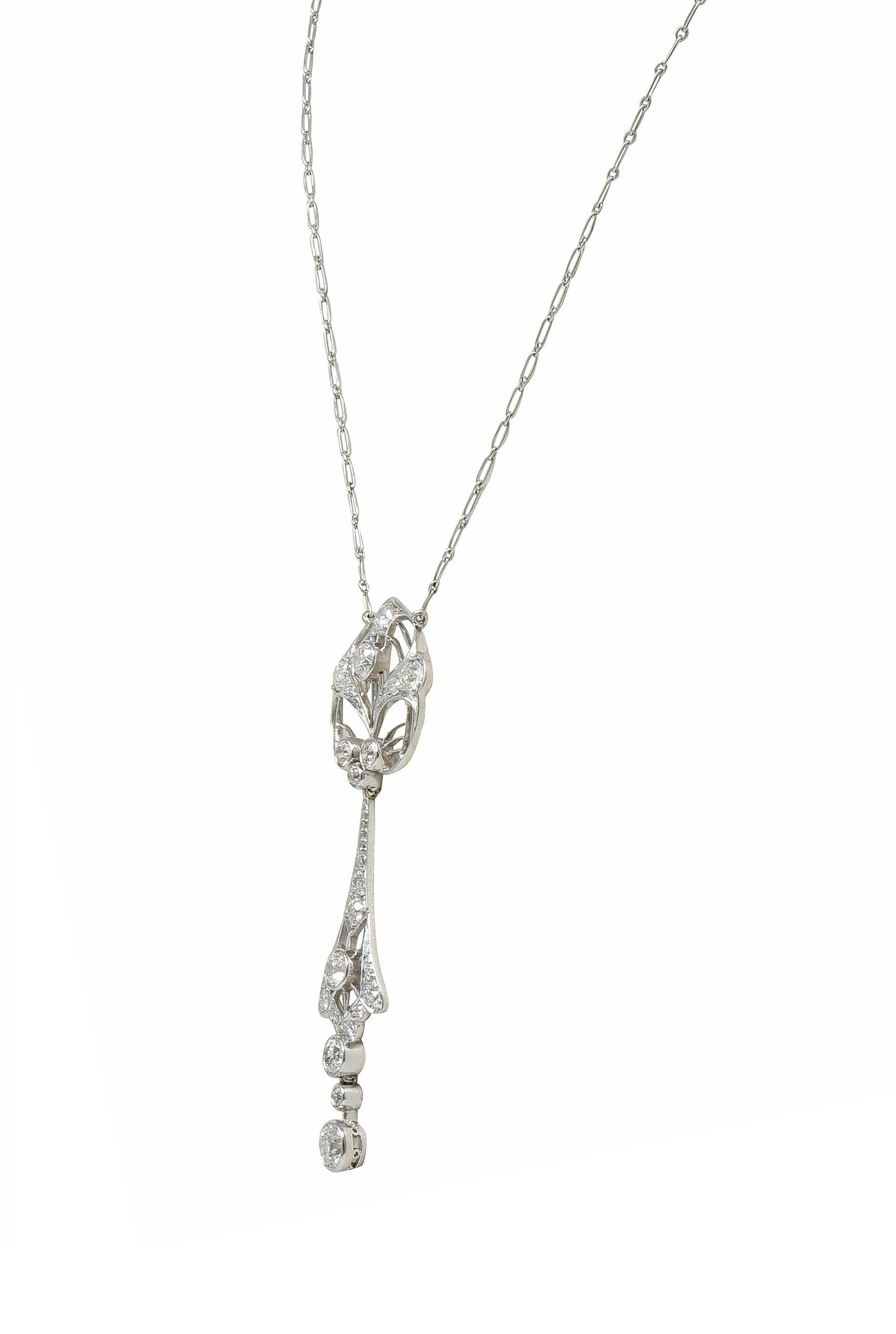 Art Deco 2.75 CTW Diamond Platinum Vintage Openwork Drop Necklace