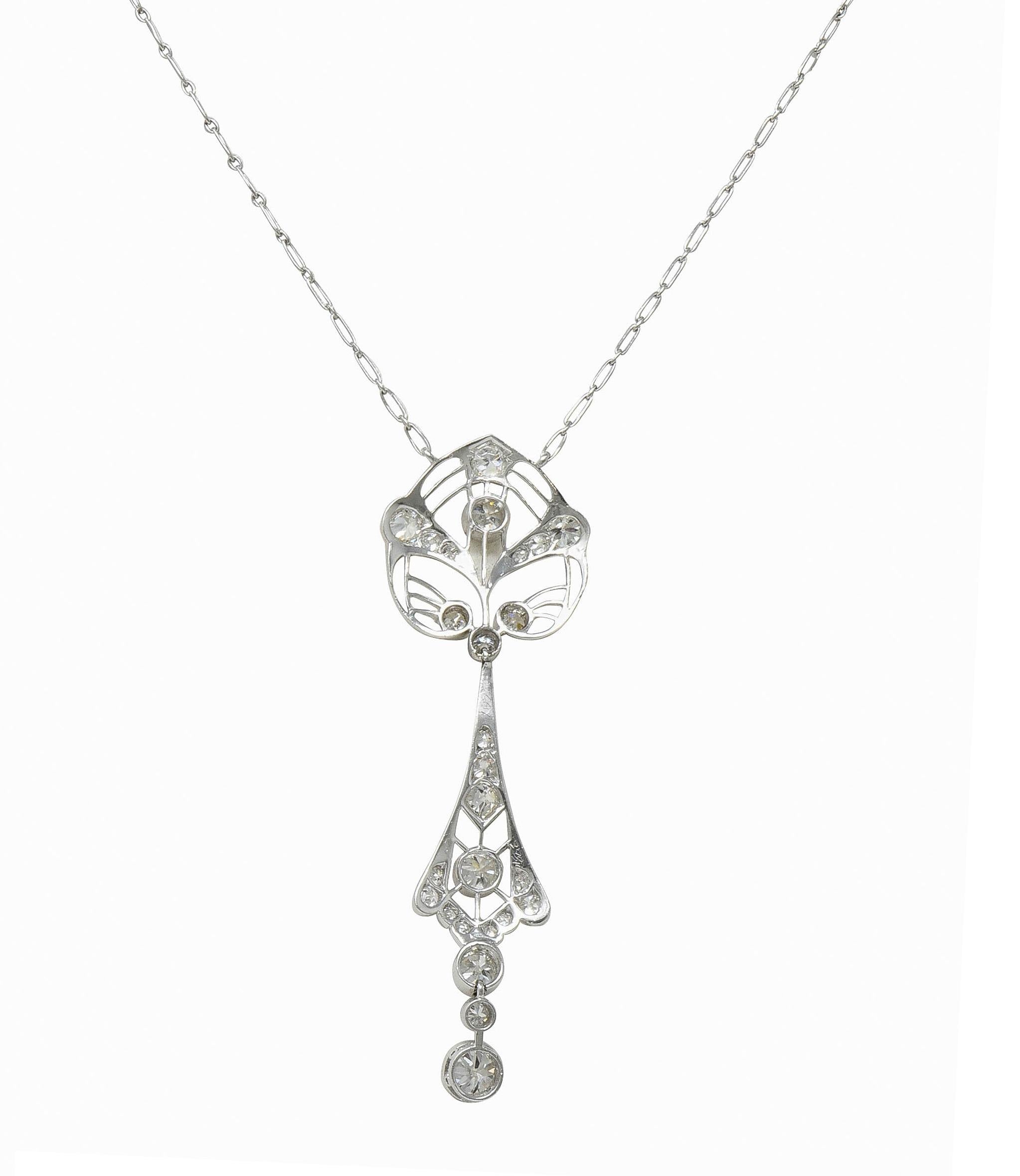 Art Deco 2.75 CTW Diamond Platinum Vintage Openwork Drop Necklace