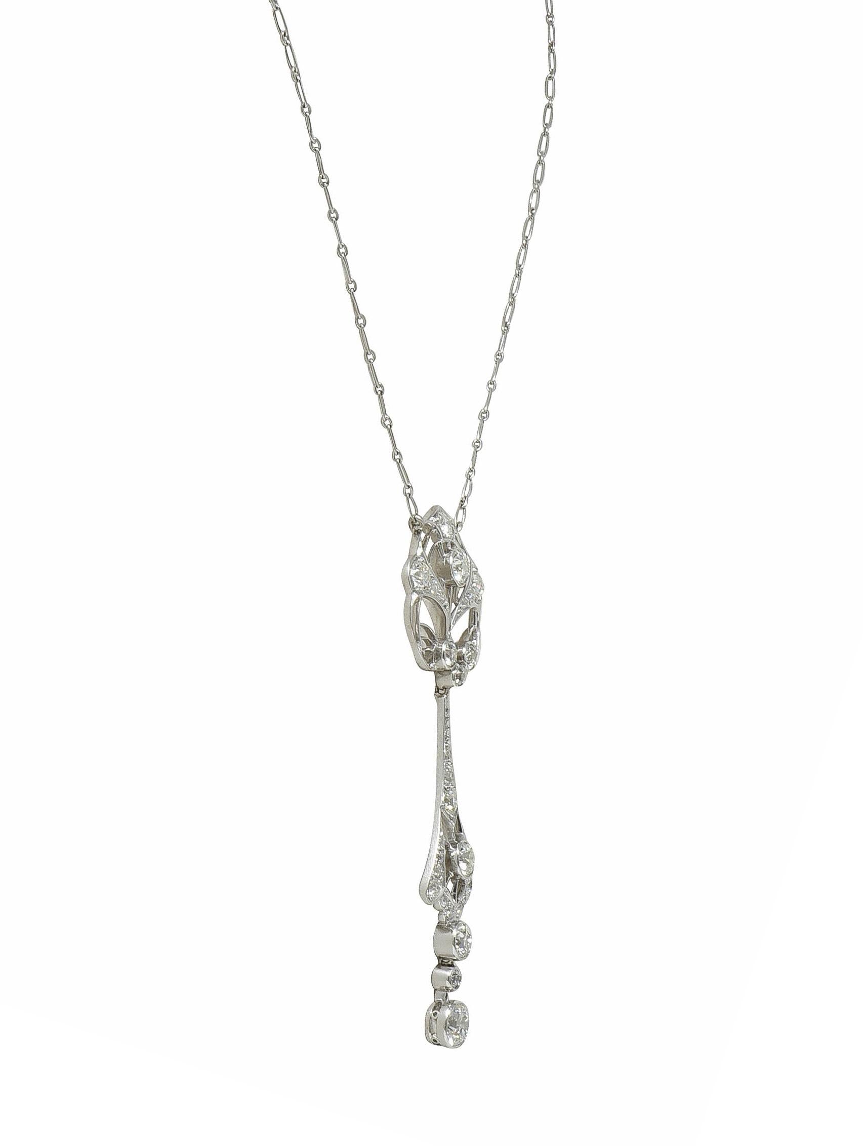 Art Deco 2.75 CTW Diamond Platinum Vintage Openwork Drop Necklace