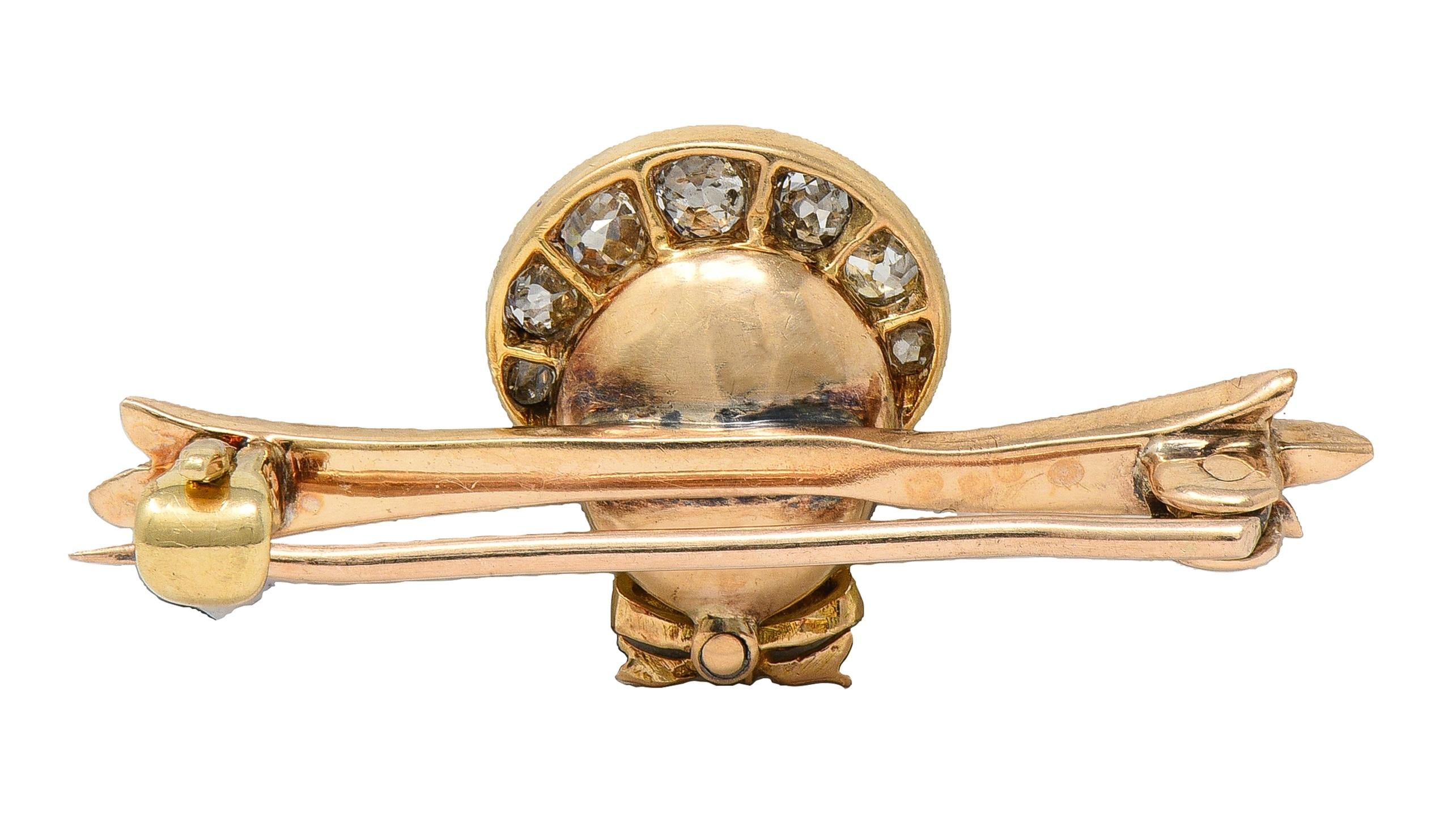 Victorian Diamond Carved Moonstone 14 Karat Yellow Gold Antique Baby Bar Brooch
