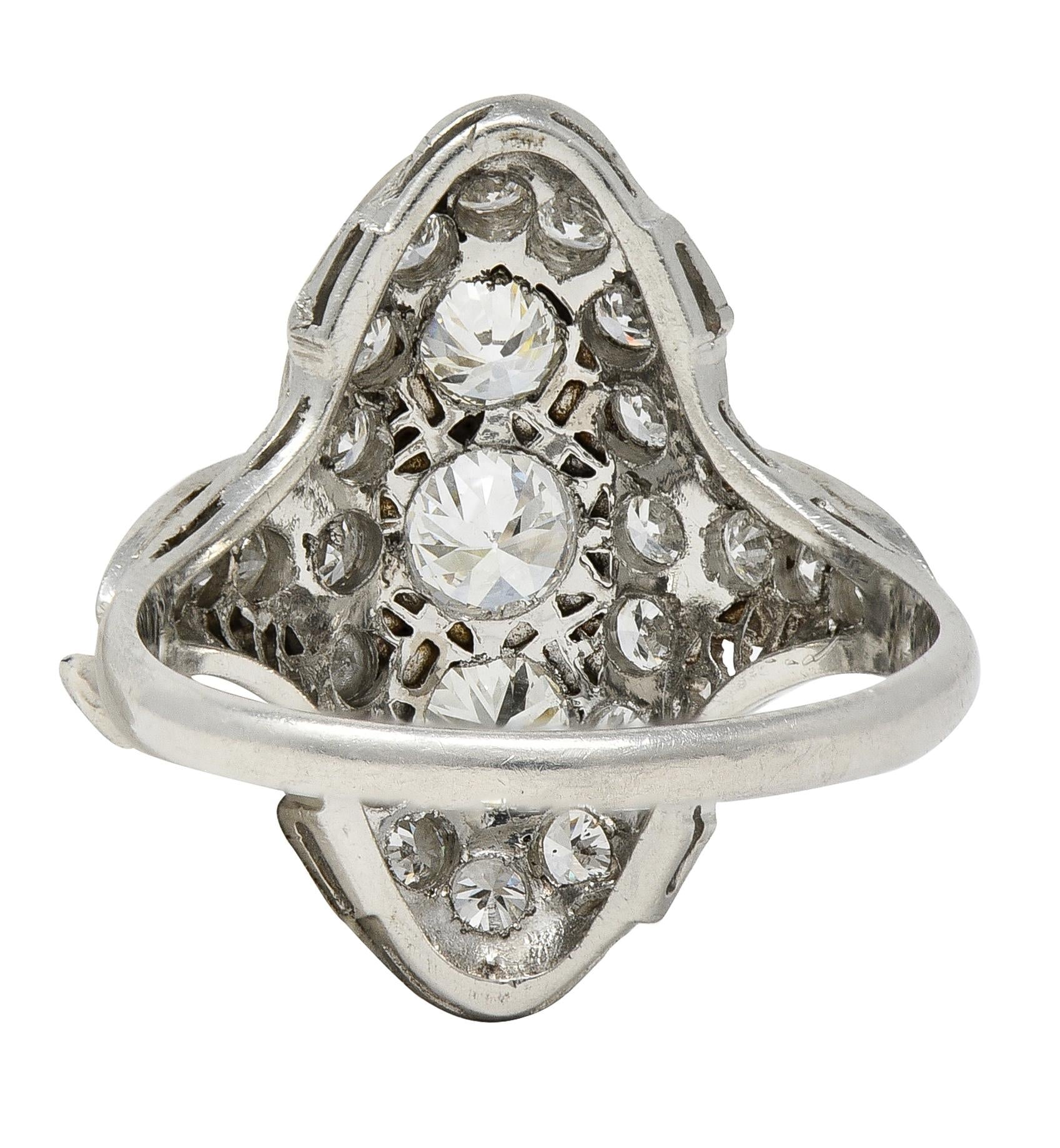 Edwardian 2.68 CTW Diamond Platinum Antique Scrolling Navette Dinner Ring