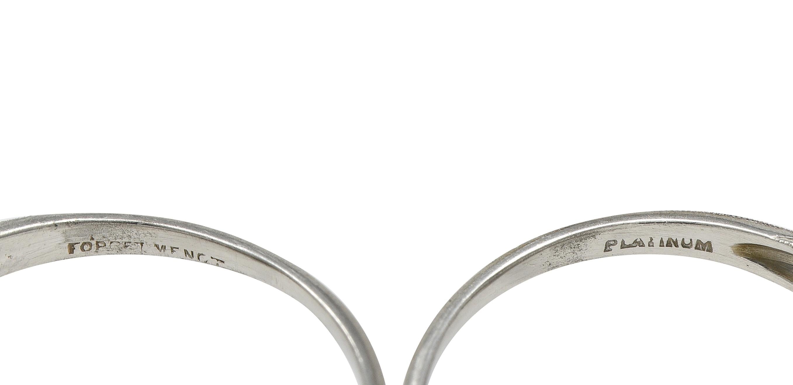 Late Art Deco 0.84 CTW Diamond Platinum Vintage Foliate Bombé Engagement Ring