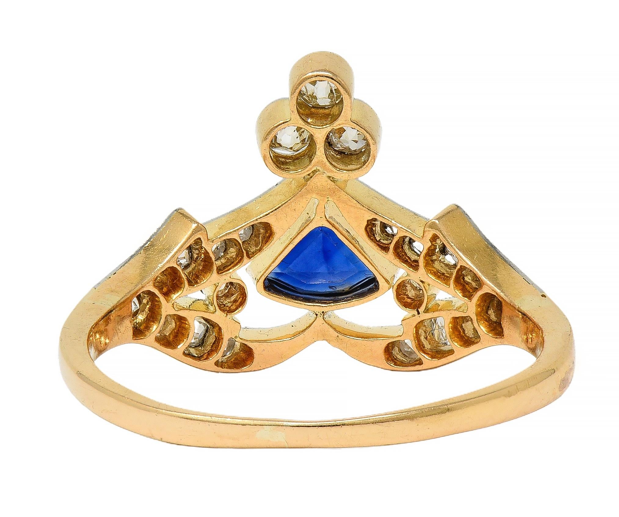 Edwardian Sapphire Diamond Platinum 18 Karat Yellow Gold Antique Tiara Ring